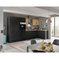 Eckküche Turin Schwarz/Eiche Dekor 360x125 cm - Schwarz/Eiche Artisan, Basics, Holzwerkstoff (360/125cm) - MID.YOU