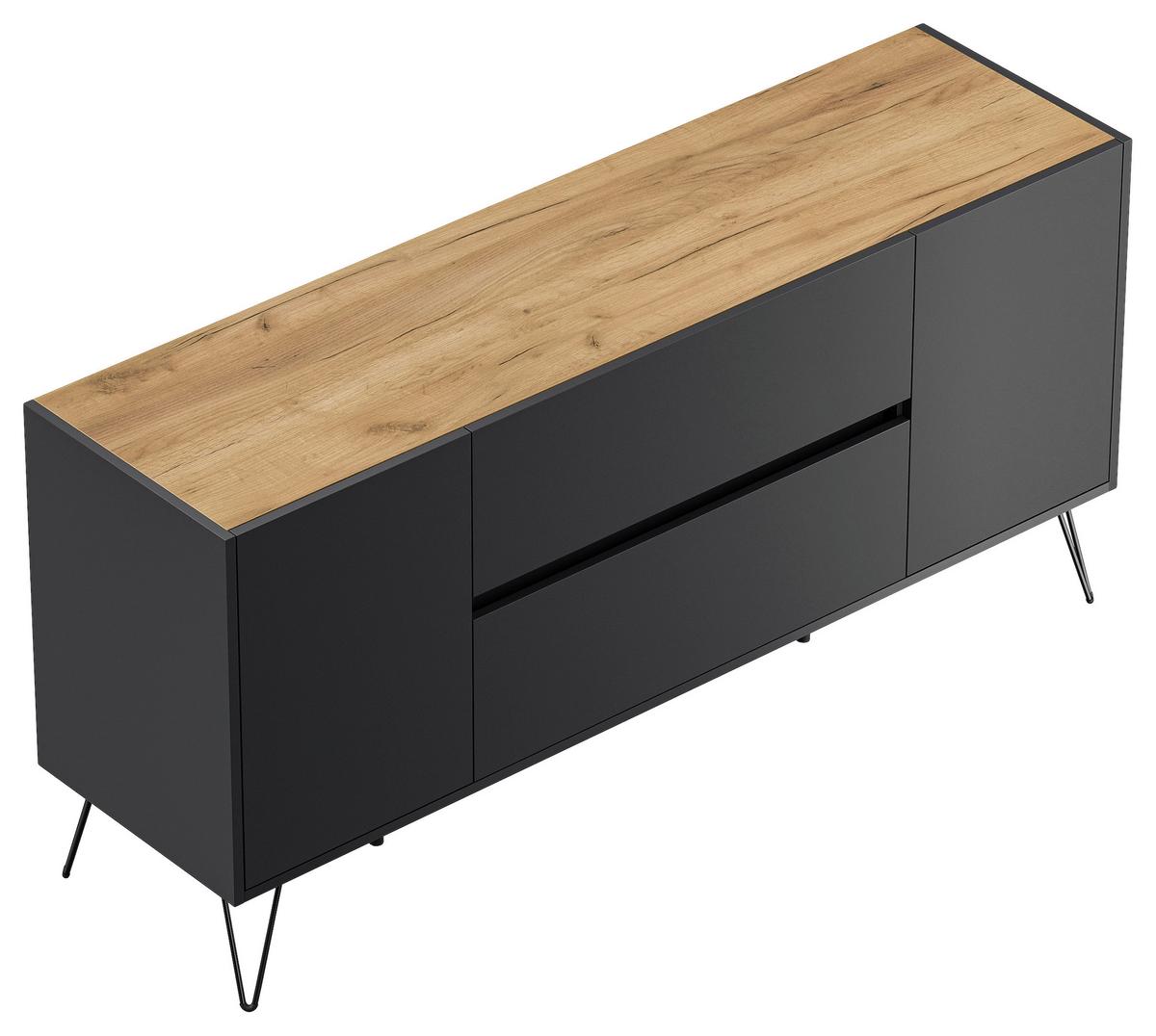 Sideboard Posseik Industrial Graphitfarben/Eiche B: 155 cm - Eichefarben/Schwarz, Design, Holzwerkstoff (155/75,8/42cm) - MID.YOU