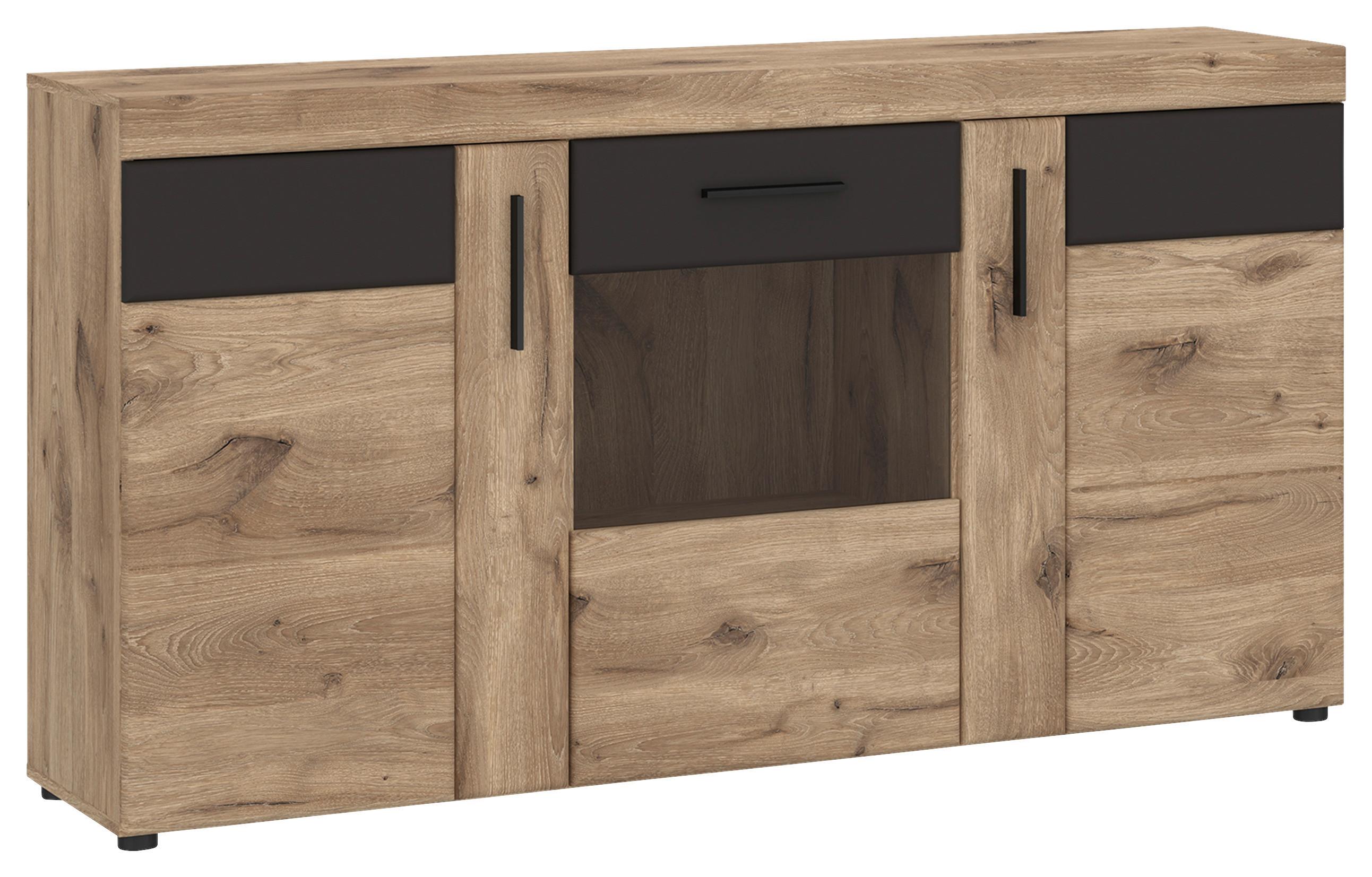 Sideboard Grano Eichefarben B: 157 cm - Eichefarben/Dunkelgrau, Trend, Glas/Holzwerkstoff (157/86/40,9cm)