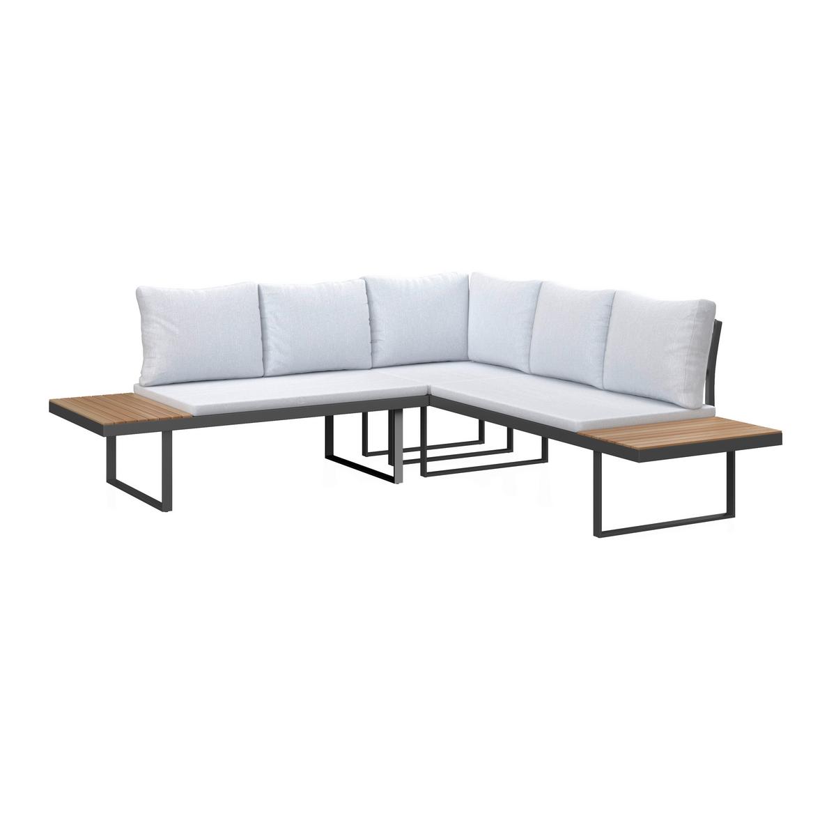 TERASOVÁ SEDACÍ SOUPRAVA ELIA - světle šedá, Moderní, kov/dřevo (236,5/75/236,5cm) - Bessagi Garden