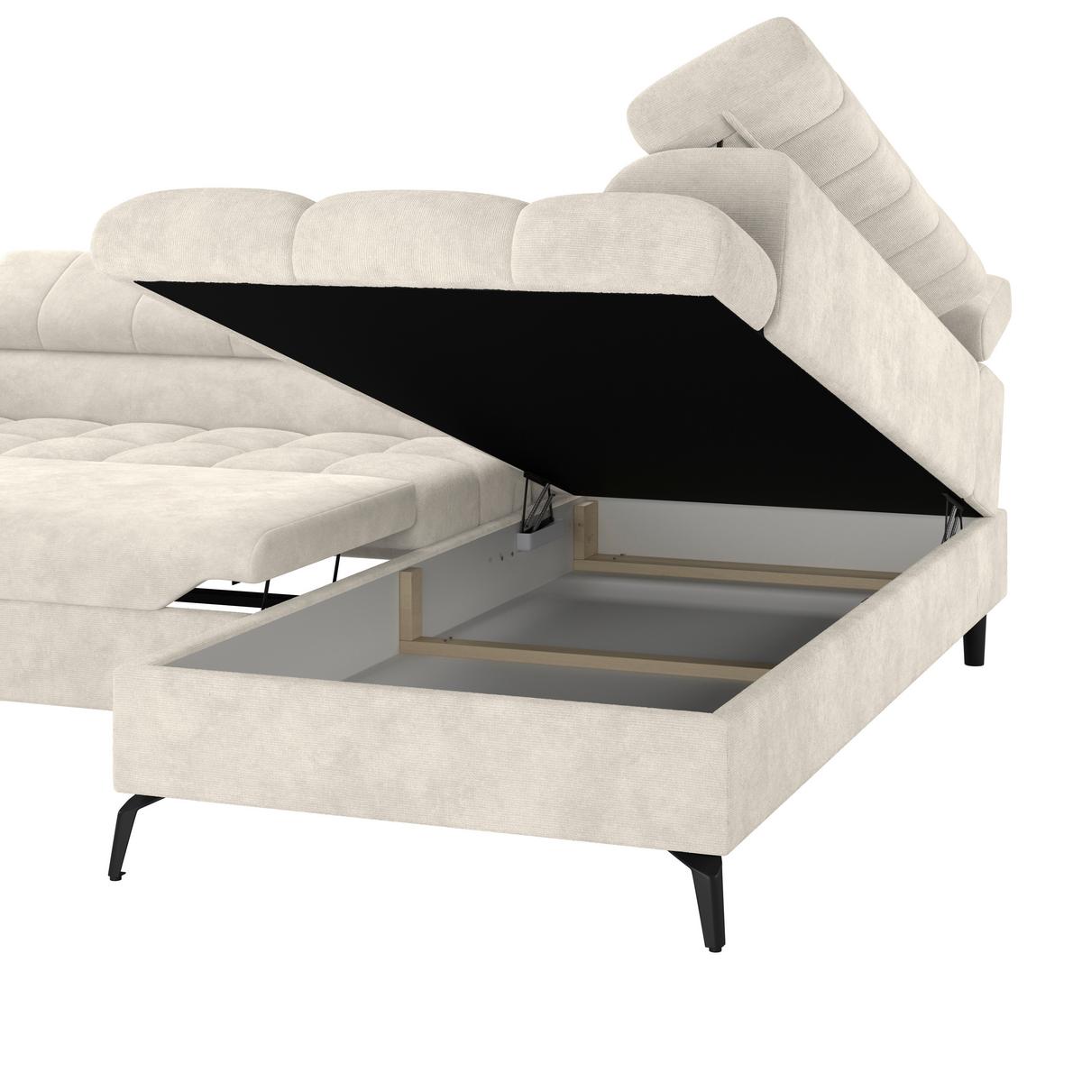 Ecksofa mit Schlaffunktio Volf cremefarben 261x203 cm - Creme/Schwarz, Trend, Kunststoff/Textil (261/203cm)