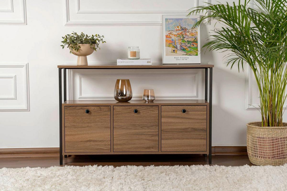 KOMMODE Schwarz/Walnuss B: 120cm - Walnussfarben/Schwarz, MODERN, Holzwerkstoff (120/77/30cm)