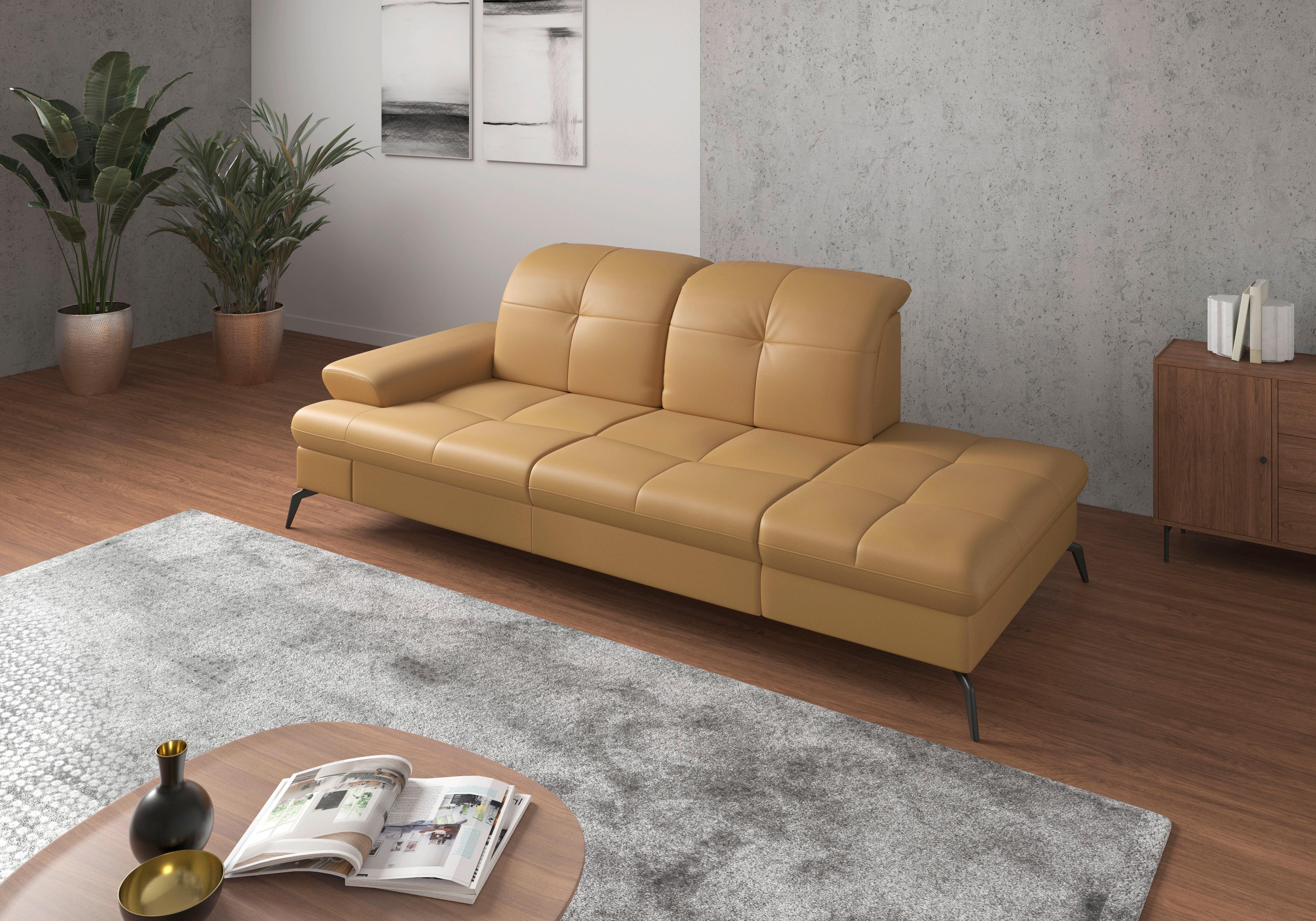 Récamiere Amica E, Currygelb B: 231 Cm - Currygelb/Schwarz, KONVENTIONELL, Leder/Textil (231/90/122cm) - Sit & More