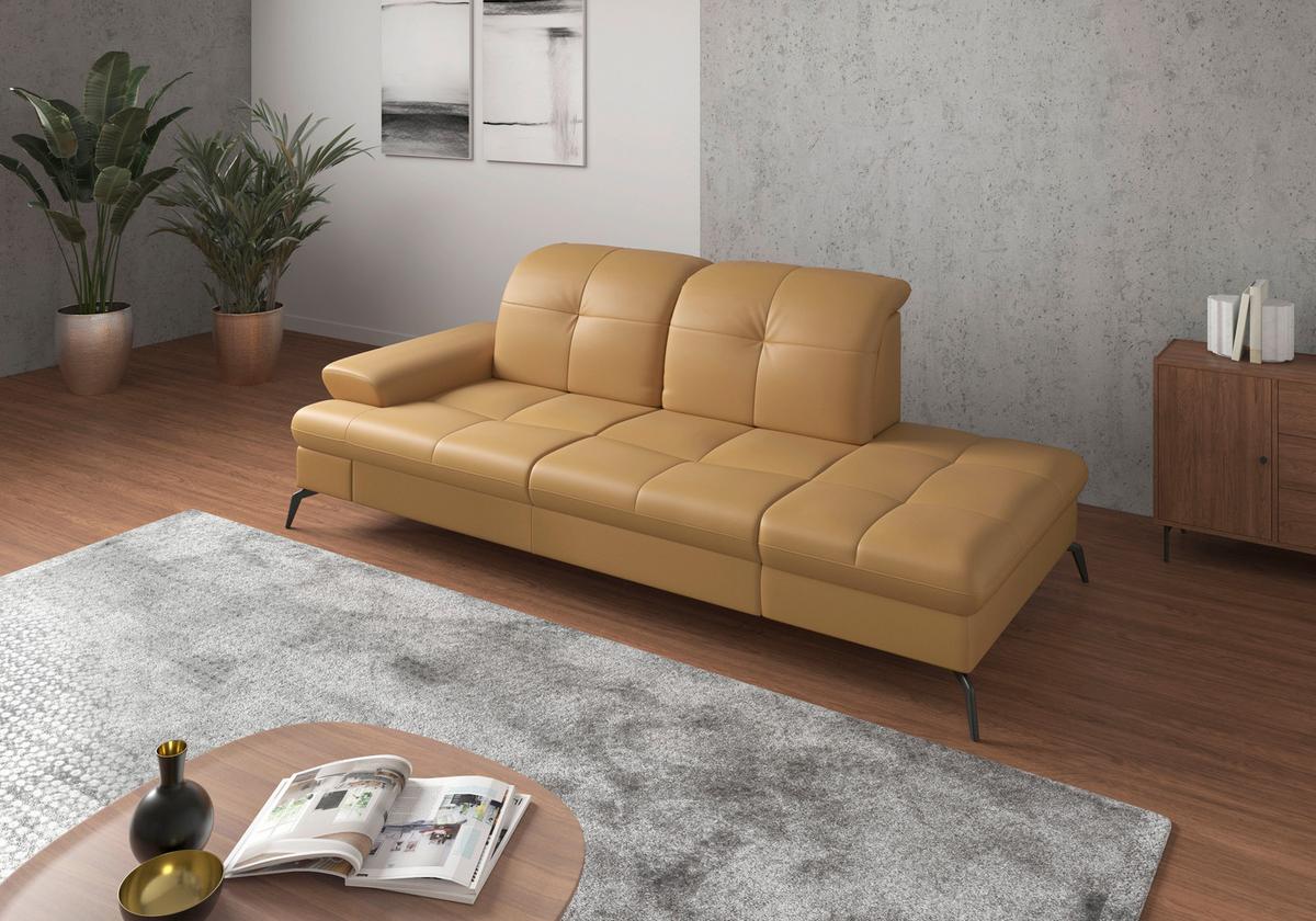 Récamiere Amica E, Currygelb B: 231 Cm - Currygelb/Schwarz, KONVENTIONELL, Leder/Textil (231/90/122cm) - Sit & More