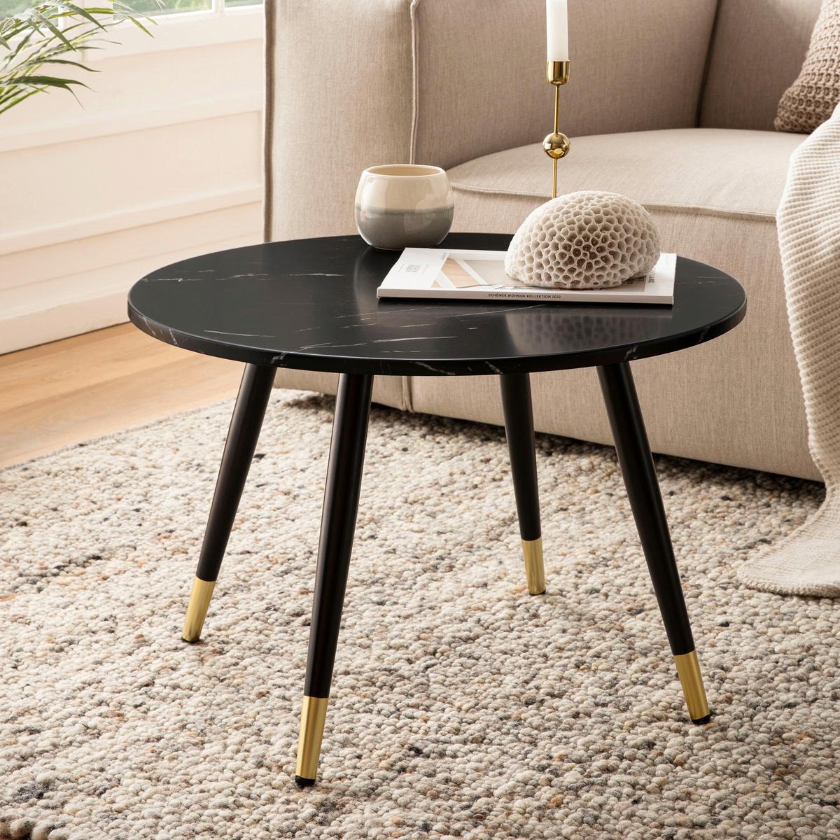 Couchtisch Schwarz L: 60 cm - Goldfarben/Schwarz, Design, Holzwerkstoff/Metall (60/60/41cm) - MID.YOU
