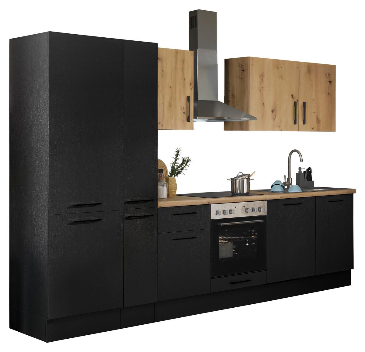 Küchenblock Turin Schwarz/eiche Dekor B: 310 Cm - Schwarz/Eiche Artisan, Basics, Holzwerkstoff (310cm) - MID.YOU