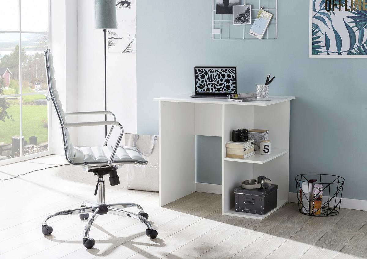 Computertisch mit Ablagefächer B 82cm H 76cm Weiß - Weiß, KONVENTIONELL, Holzwerkstoff (82/60/76cm) - MID.YOU