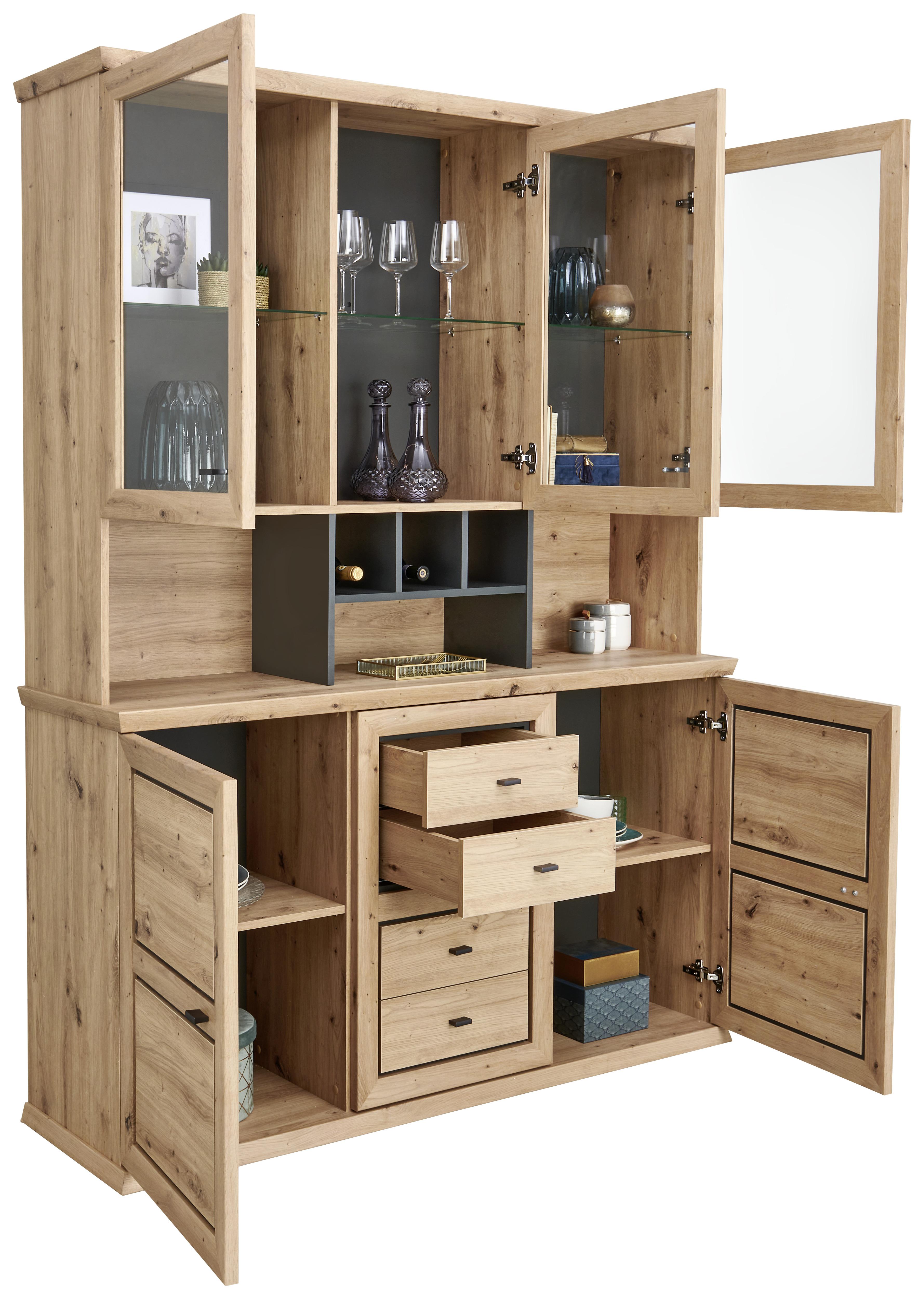 Kredenz Mit Soft-Close B: 160 cm Harvey, Eiche Dekor - Eichefarben/Anthrazit, KONVENTIONELL, Glas/Holzwerkstoff (160/209,2/43cm)