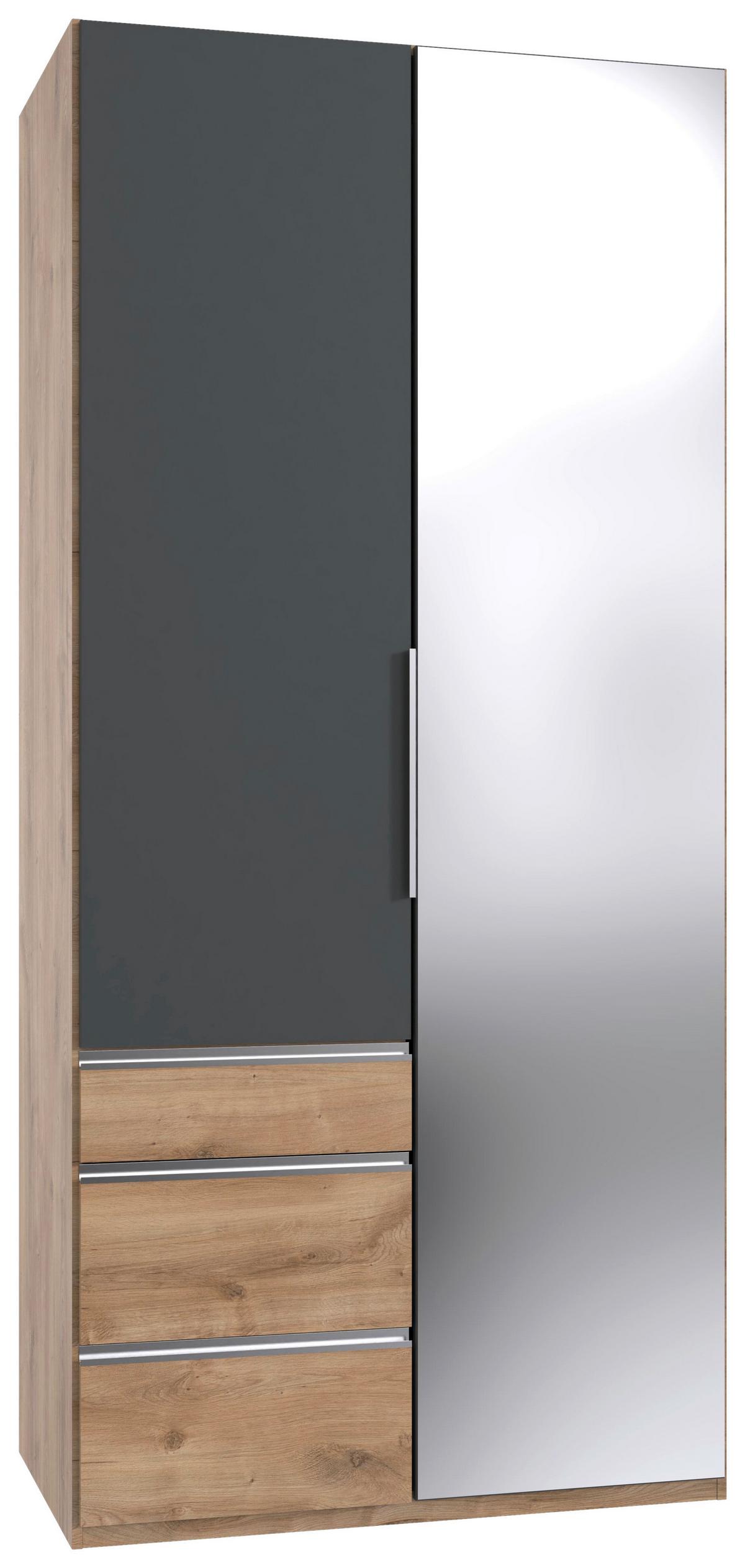 Drehtürenschrank Level 36 A Graphit/Eiche/Spiegel,b:100cm - Plankeneiche/Graphitfarben, KONVENTIONELL, Glas/Holzwerkstoff (100/216/58cm) - MID.YOU