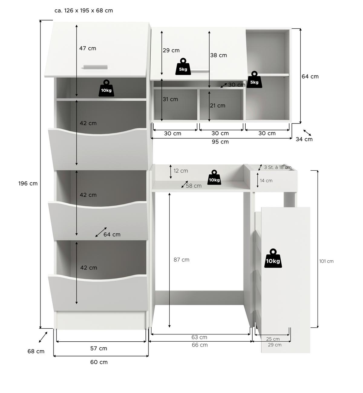 Práčovňa Free biela - biela, Basics, kompozitné drevo (145/195/62cm) - MID.YOU