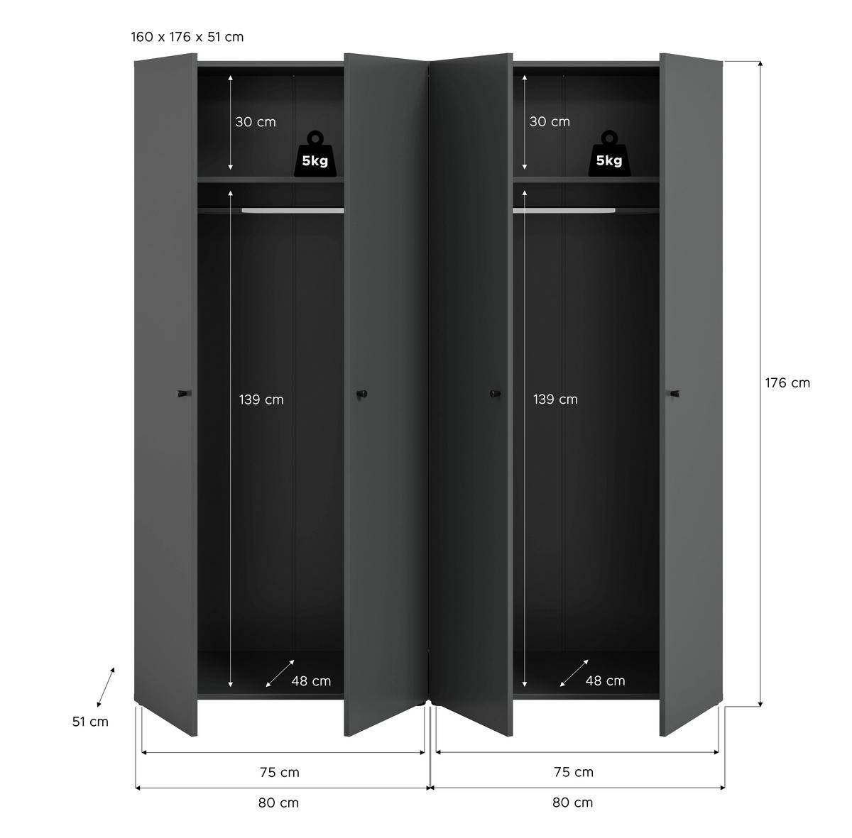 Drehtürenschrank Darwin, Anthrazit B: 160 Cm - Anthrazit, MODERN, Holzwerkstoff (160/176/51cm) - MID.YOU
