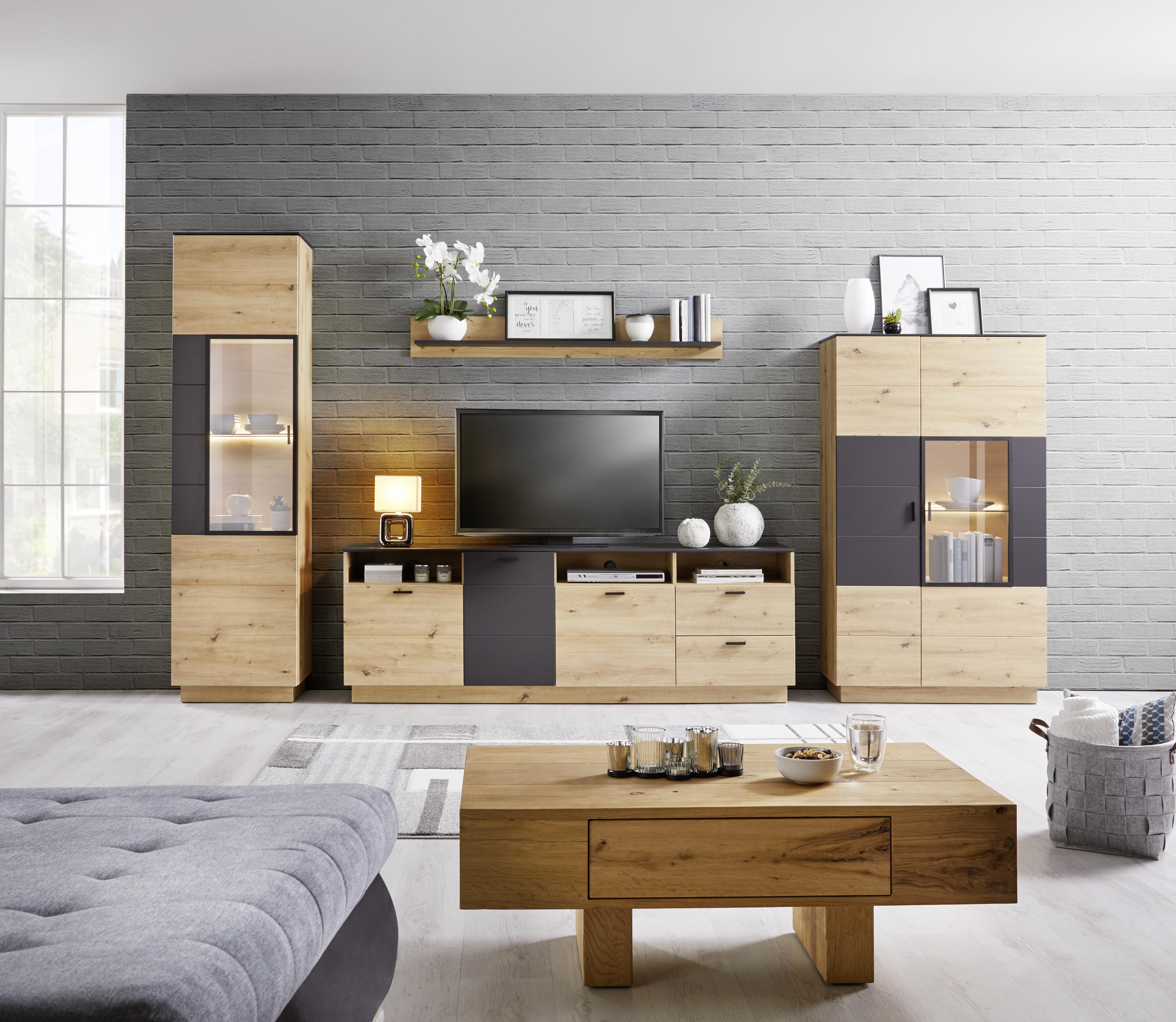 Wohnkombination Modern 4 -Teilig. Tonale 7, Eiche Dekor/Grau - MODERN (349,5/207,6/40cm)