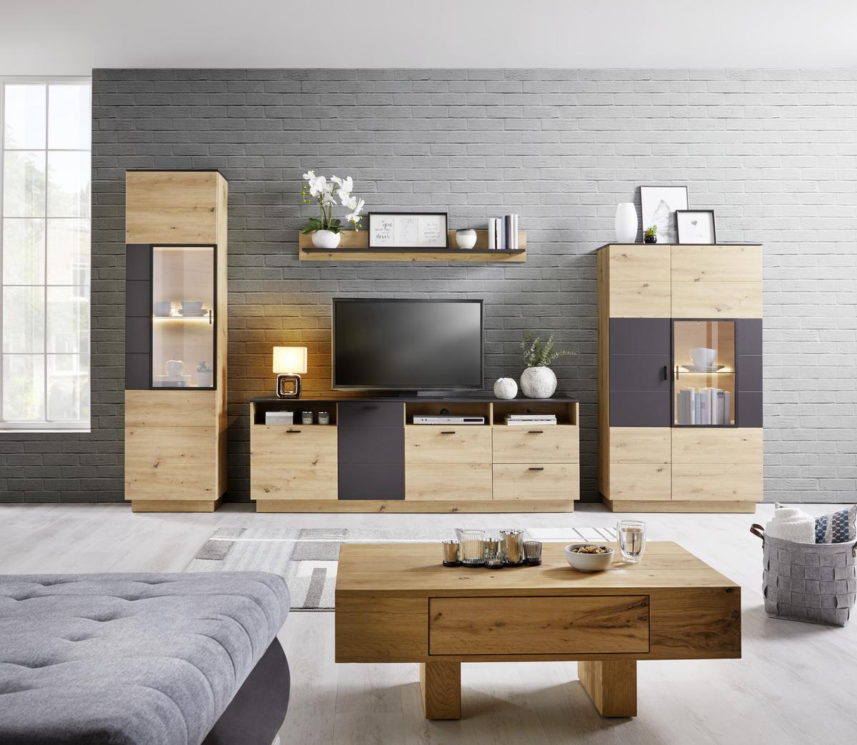 Wohnkombination Modern 4 -teilig. Tonale 7, Eiche Dekor/grau - MODERN (349,5/207,6/40cm)
