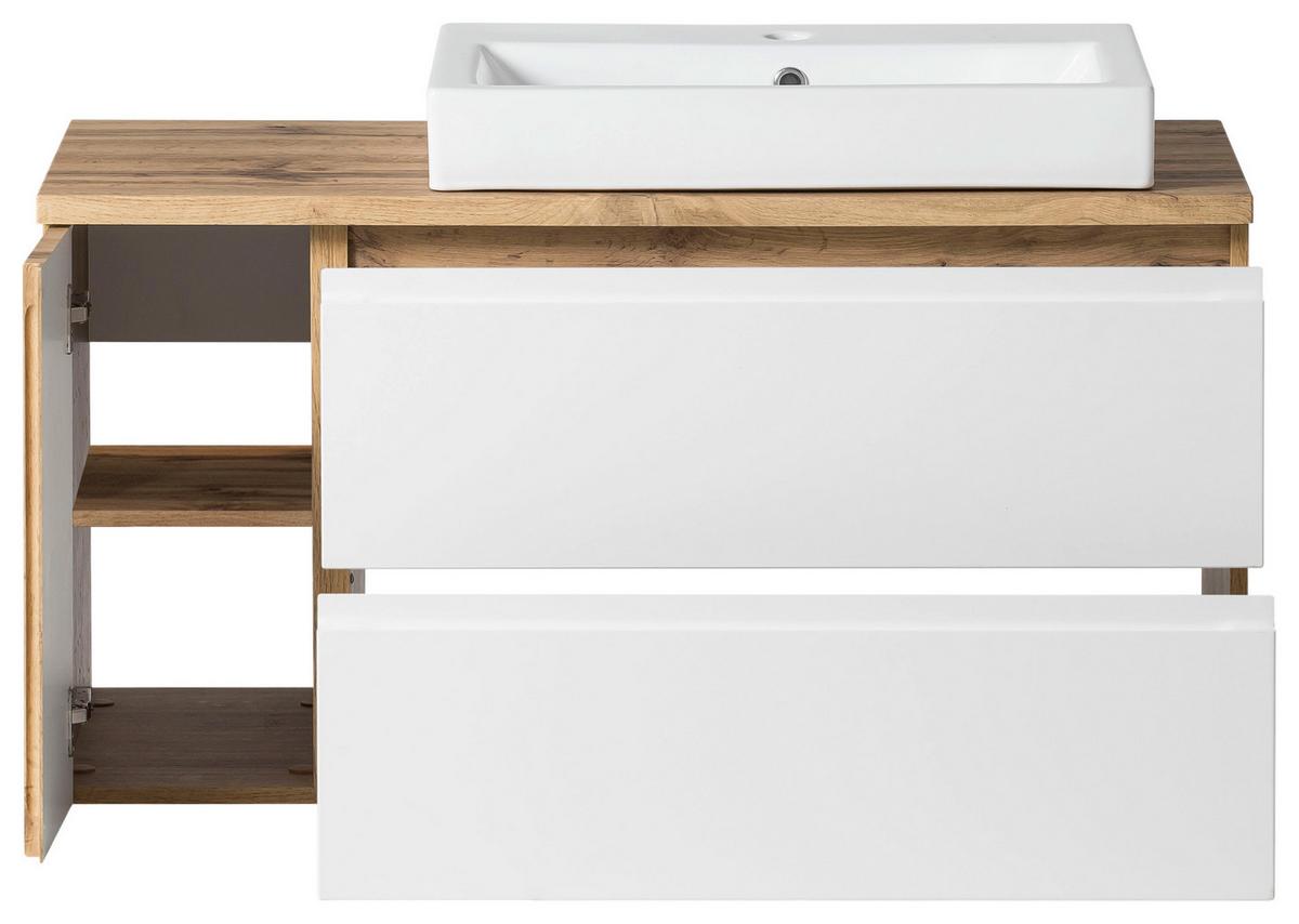 Waschbecken mit Unterschrank Varese B: 150 cm Eiche/Weiß - Eiche Wotan/Weiß, MODERN, Keramik/Holzwerkstoff (105cm) - Held