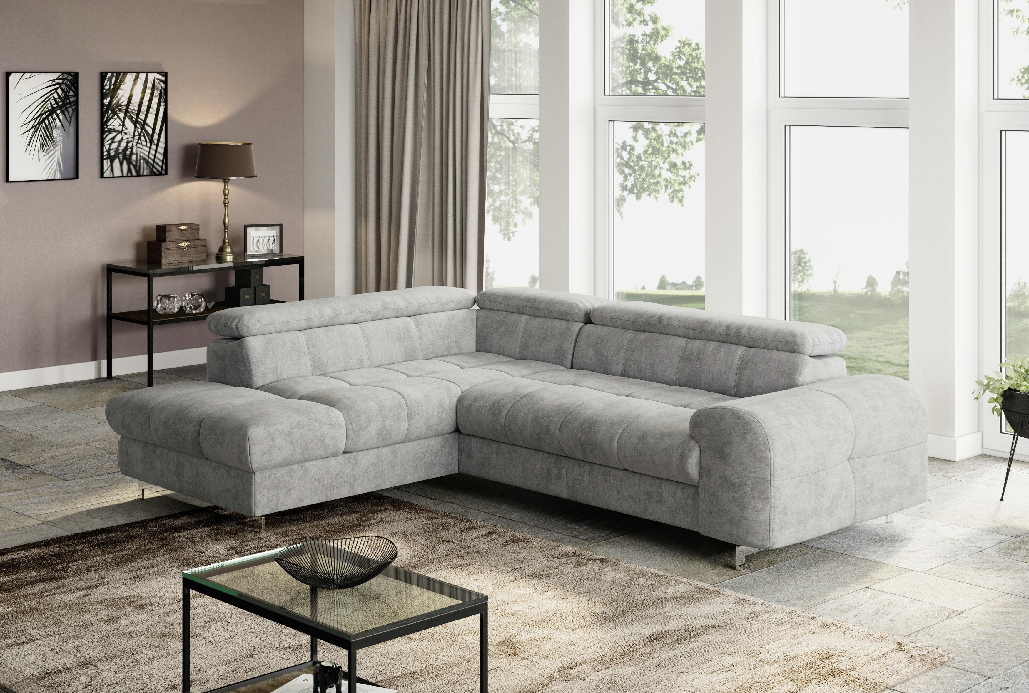 Ecksofa Mit Schlaffunktion Und Cloud +  Grau - Chromfarben/Hellgrau, KONVENTIONELL, Textil (206/257cm) - Livetastic