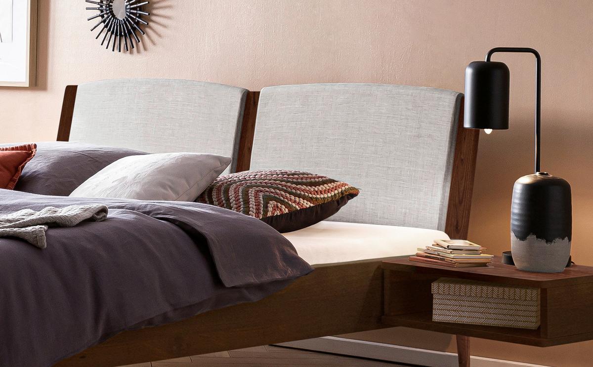 Bett Pistoia Nussbaumfarben 140x200 Cm - Nussbaumfarben/Hellgrau, KONVENTIONELL, Holz/Textil (140/200cm) - Hasena