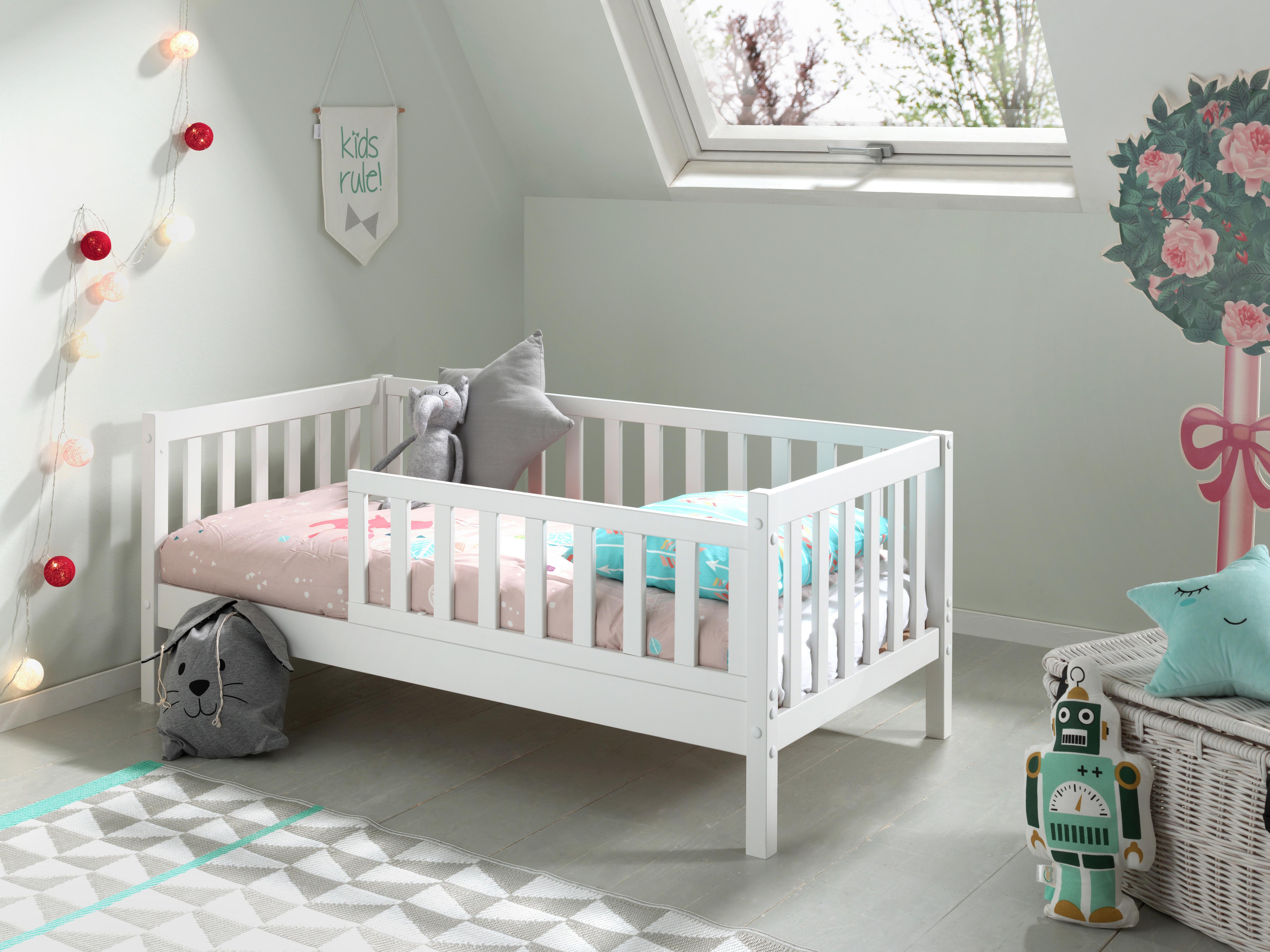 Kinder-/Juniorbett Weiß lackiert 70x140cm - Weiß/Naturfarben, MODERN, Holz (70/140cm) - MID.YOU