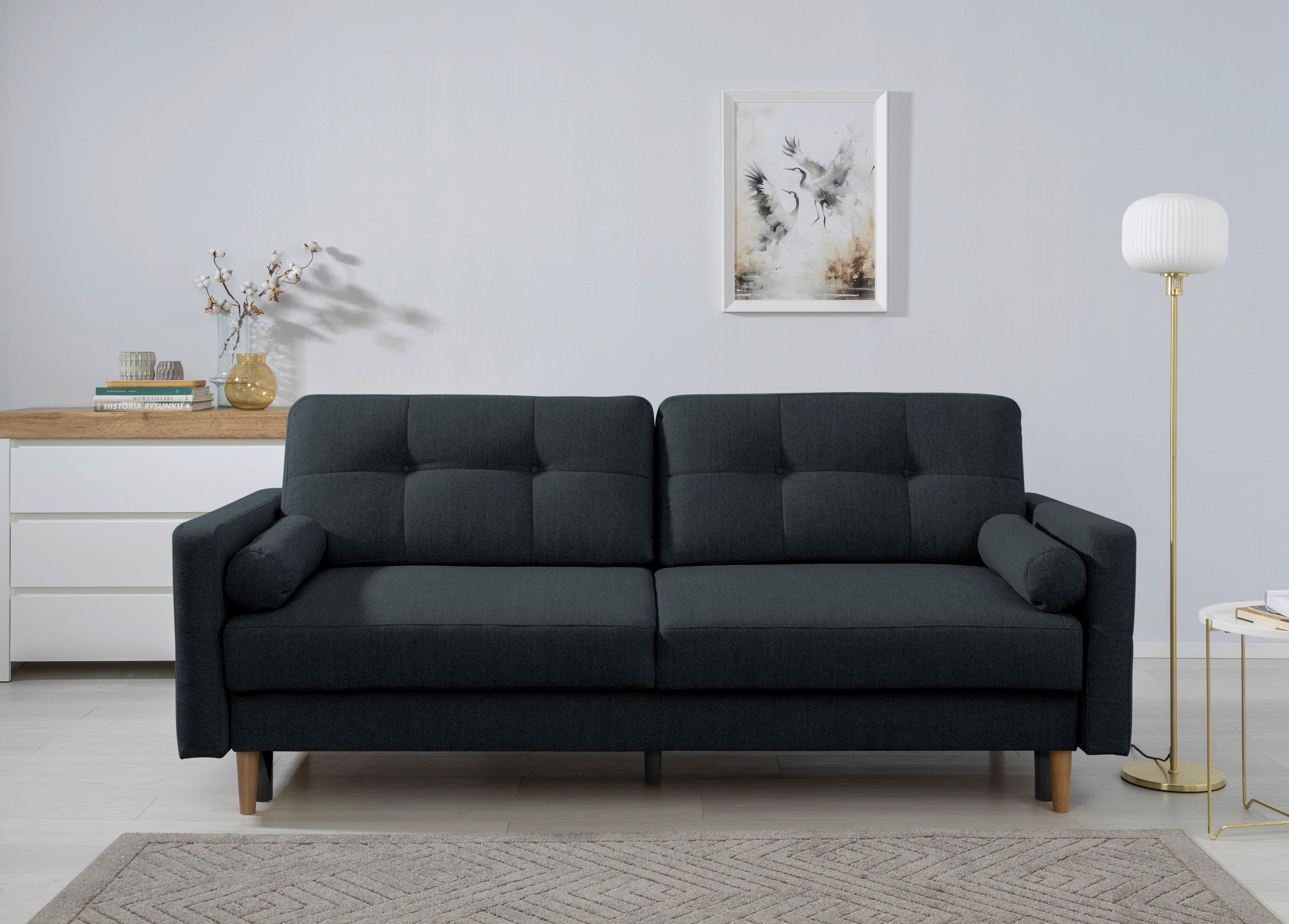 Schlafsofa Noret, Dunkelblau B: 222 Cm - Buchefarben/Dunkelblau, Design, Textil (222/93/99cm) - MID.YOU