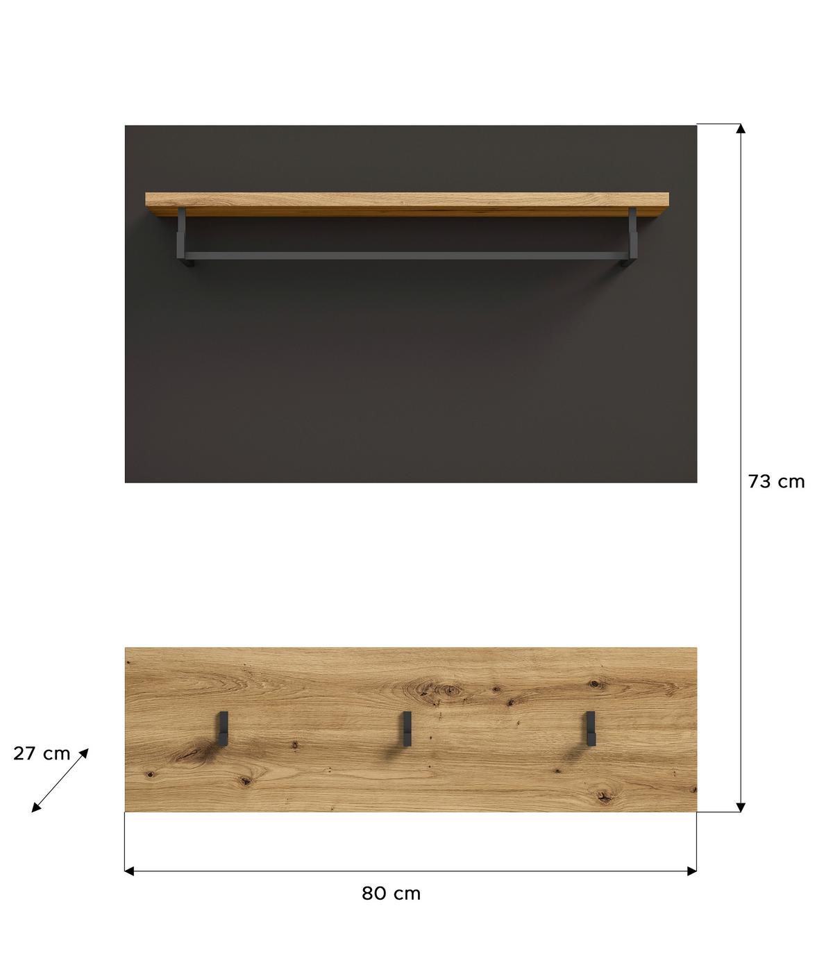 Garderobenpaneel Canu Eichefarben B: 80 cm - Eichefarben/Dunkelbraun, KONVENTIONELL, Holzwerkstoff (80/73/27cm) - MID.YOU