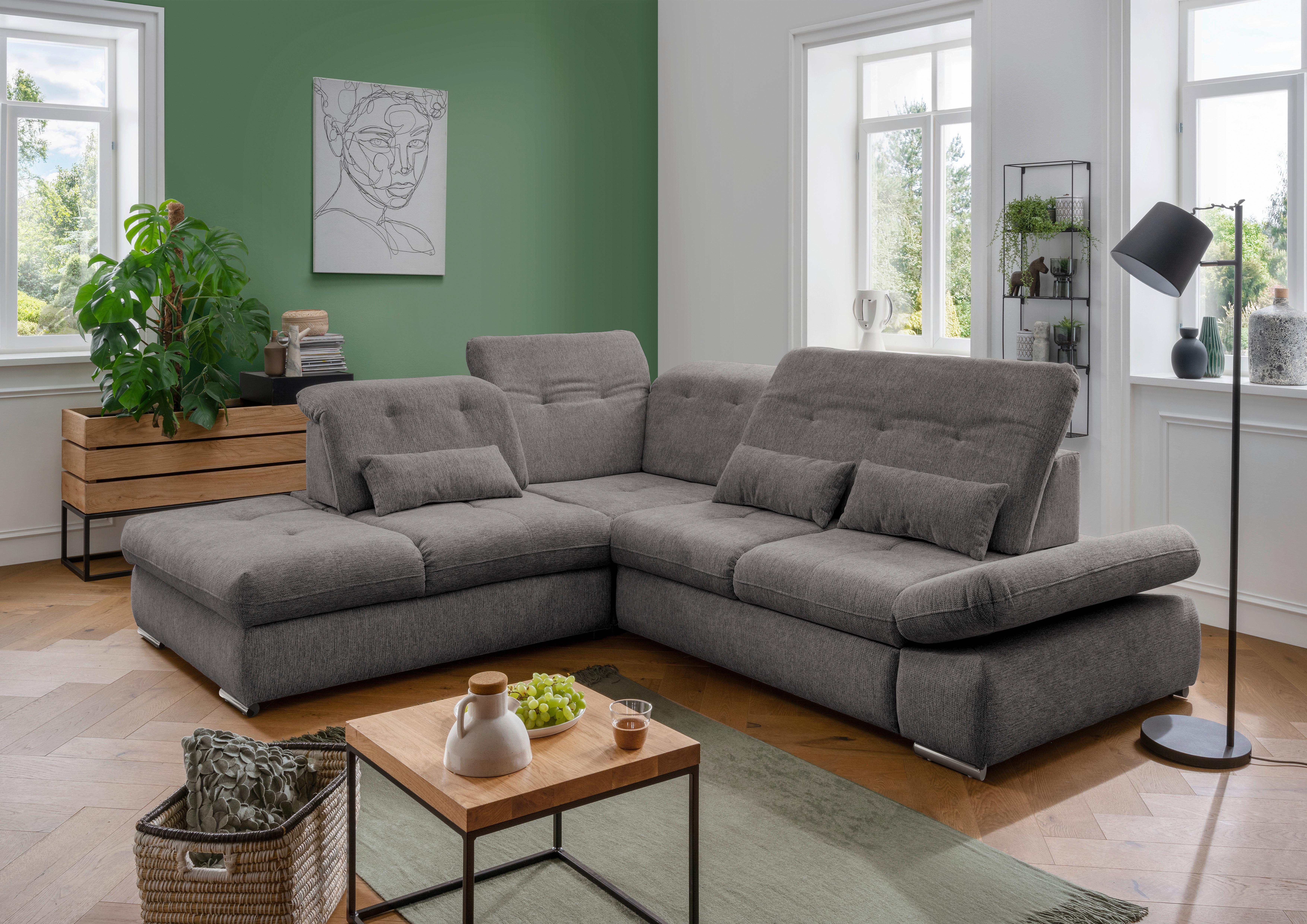 Ecksofa mit Schlaffunktion Dalida Braun/Grau Chenille - Chromfarben/Braun, Design, Textil (254/280cm) - Livetastic