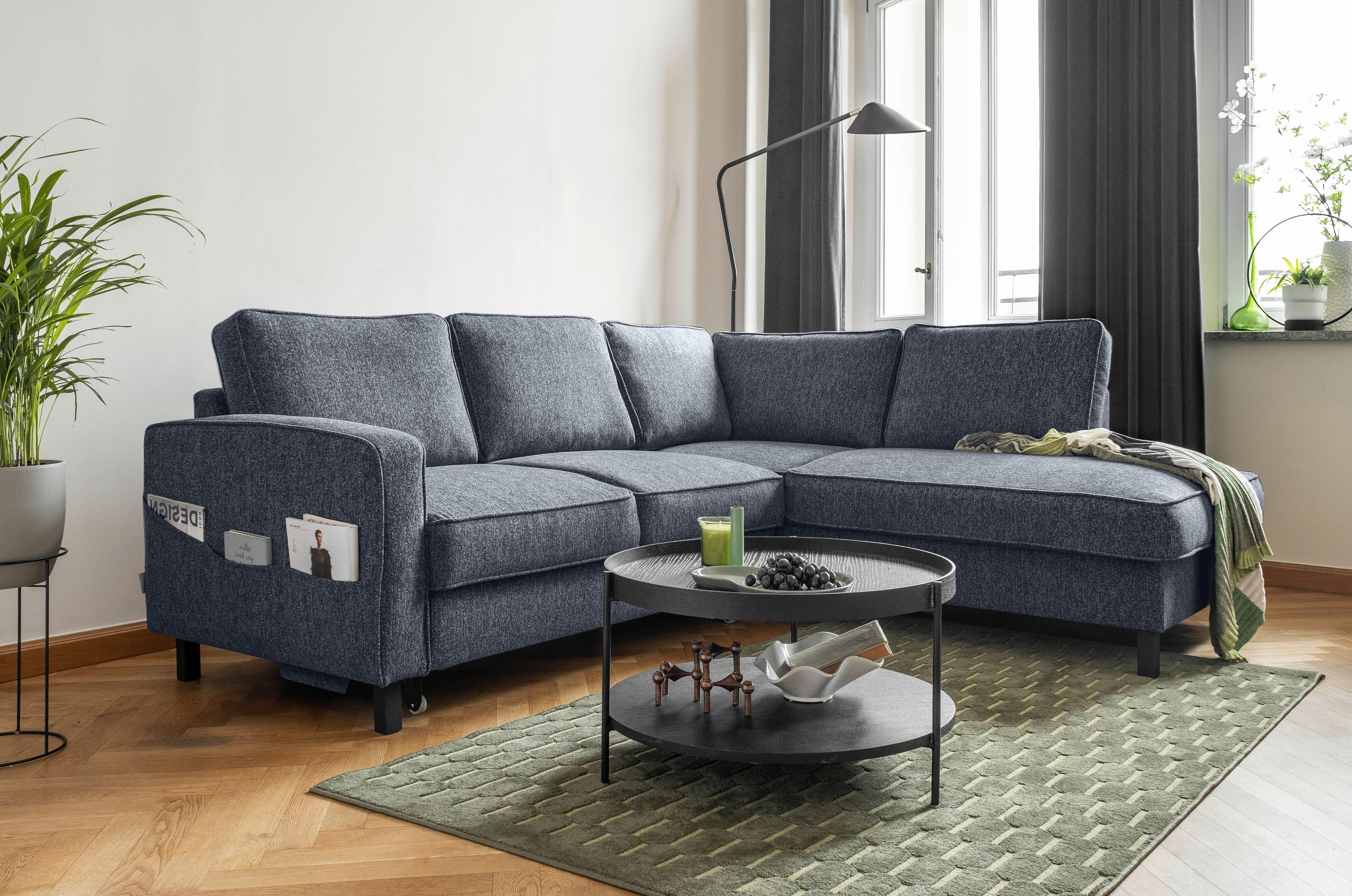Ecksofa Molly Dunkelblau S: 233x198 cm - Schwarz/Dunkelblau, Textil (233/198cm) - MID.YOU