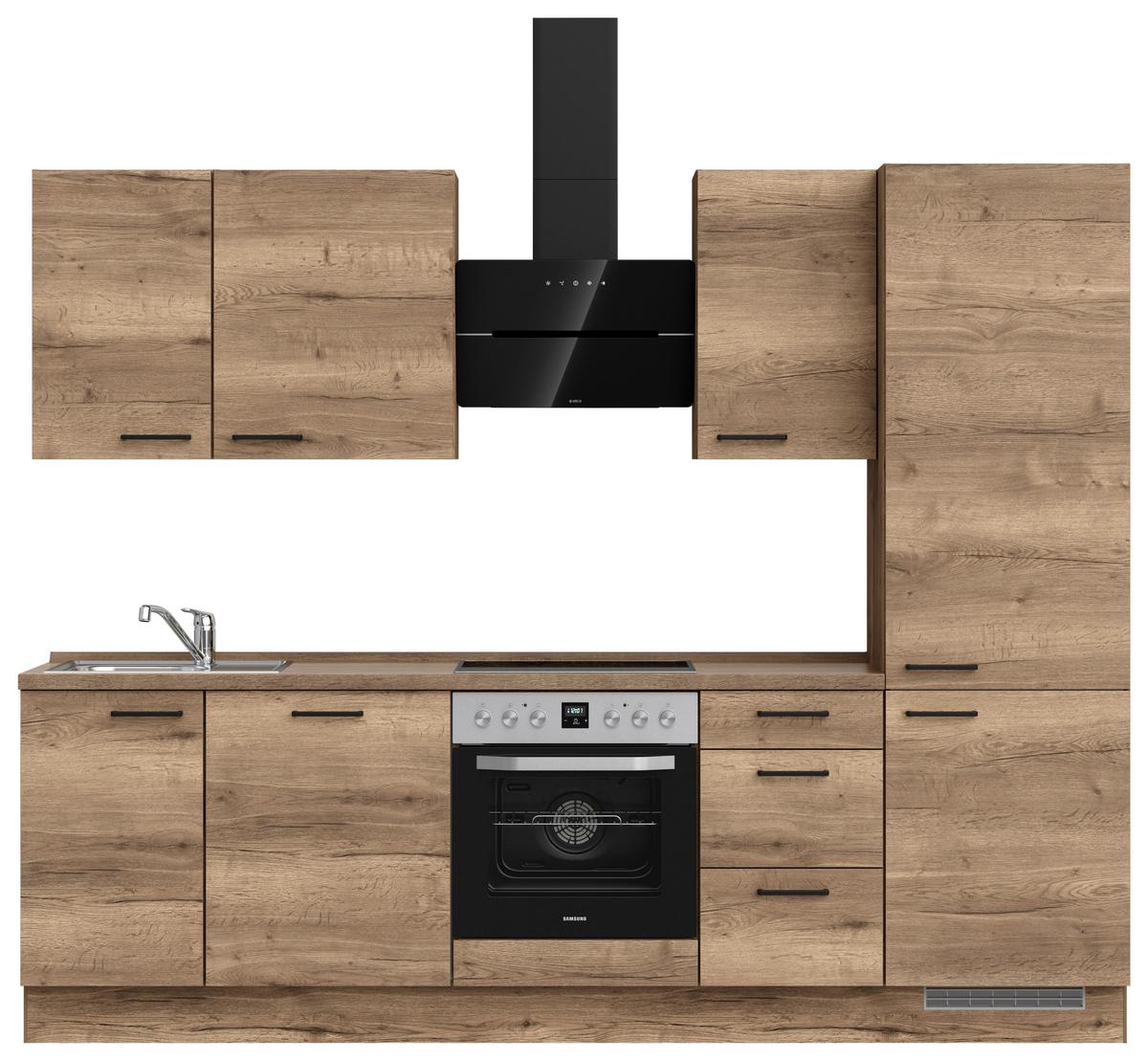 Kuchyňská linka 270 cm, dekor dub Havanna - černá/tmavý dub, Moderní, kov/kompozitní dřevo (270cm) - Nobilia