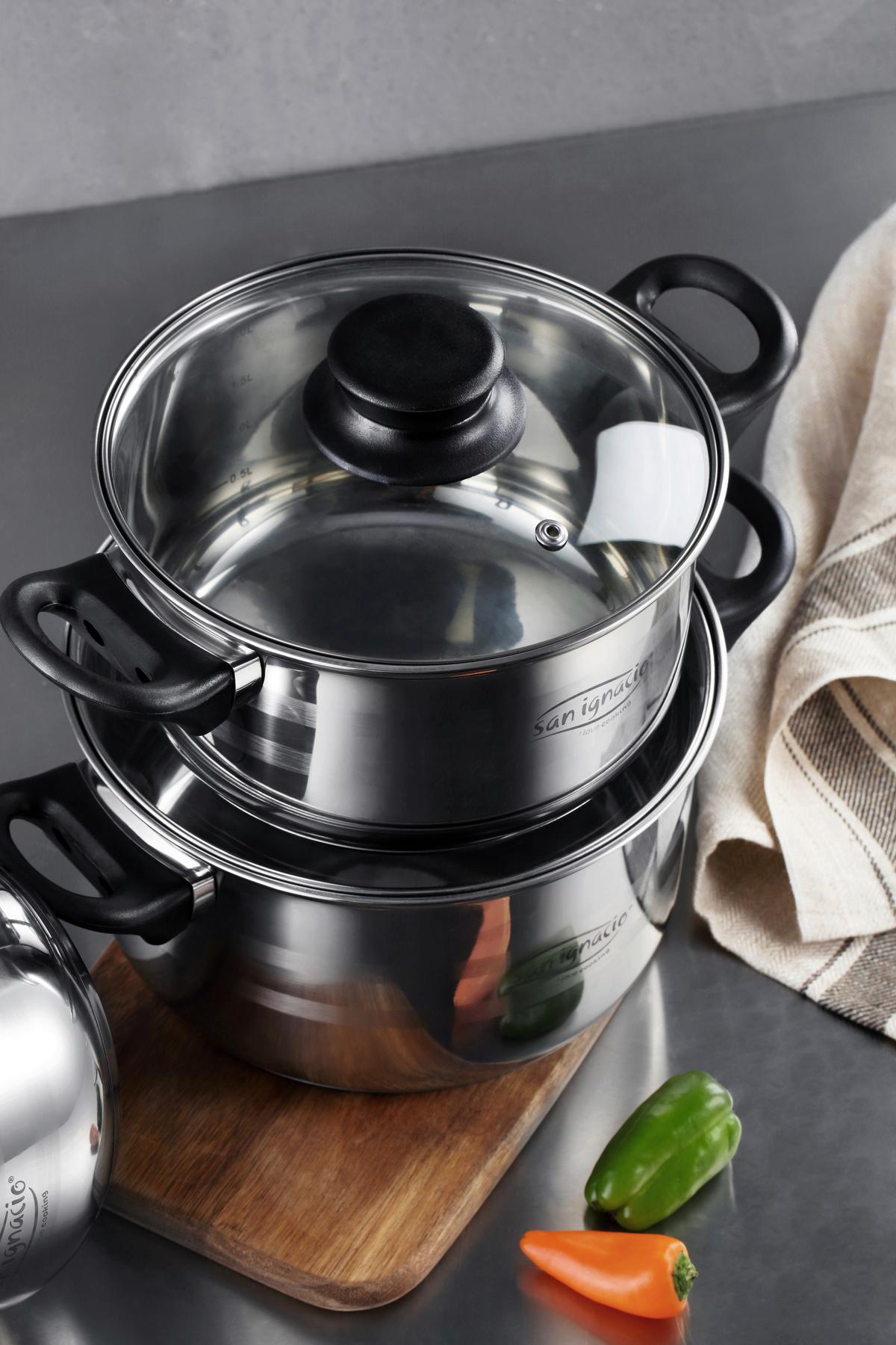 Sada hrnců Berta, 5-dílný set - čiré/barvy nerez oceli, Konvenční, kov/sklo - Based