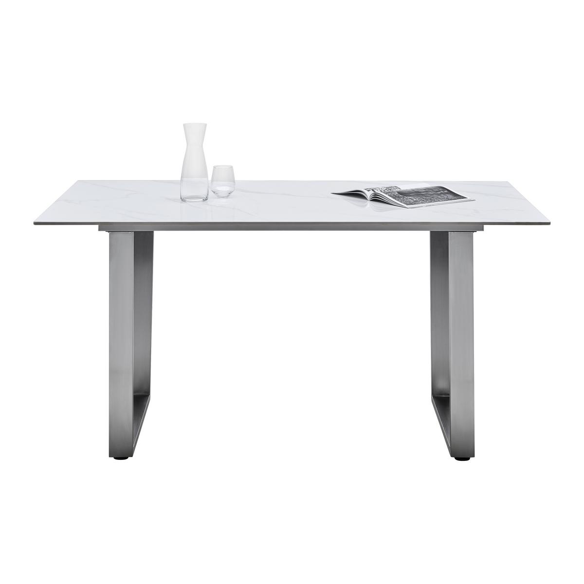 Étkezőasztal New York - nemesacélszínű/fehér, Trend, fém/kerámia (160/75/90cm) - Nedis SmartLife