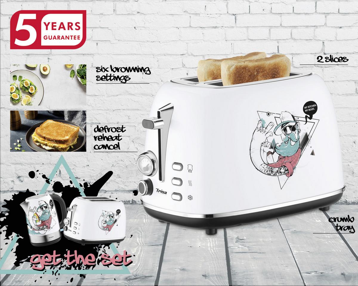 Toaster Street Art Weiß - Weiß, KONVENTIONELL, Metall (18/28/18cm) - Trisa Electronics
