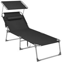 Sonnenliege Schwarz inkl. Sonnendach, B: 71 cm - Schwarz, Basics, Textil/Metall (71/38/200cm) - Modante