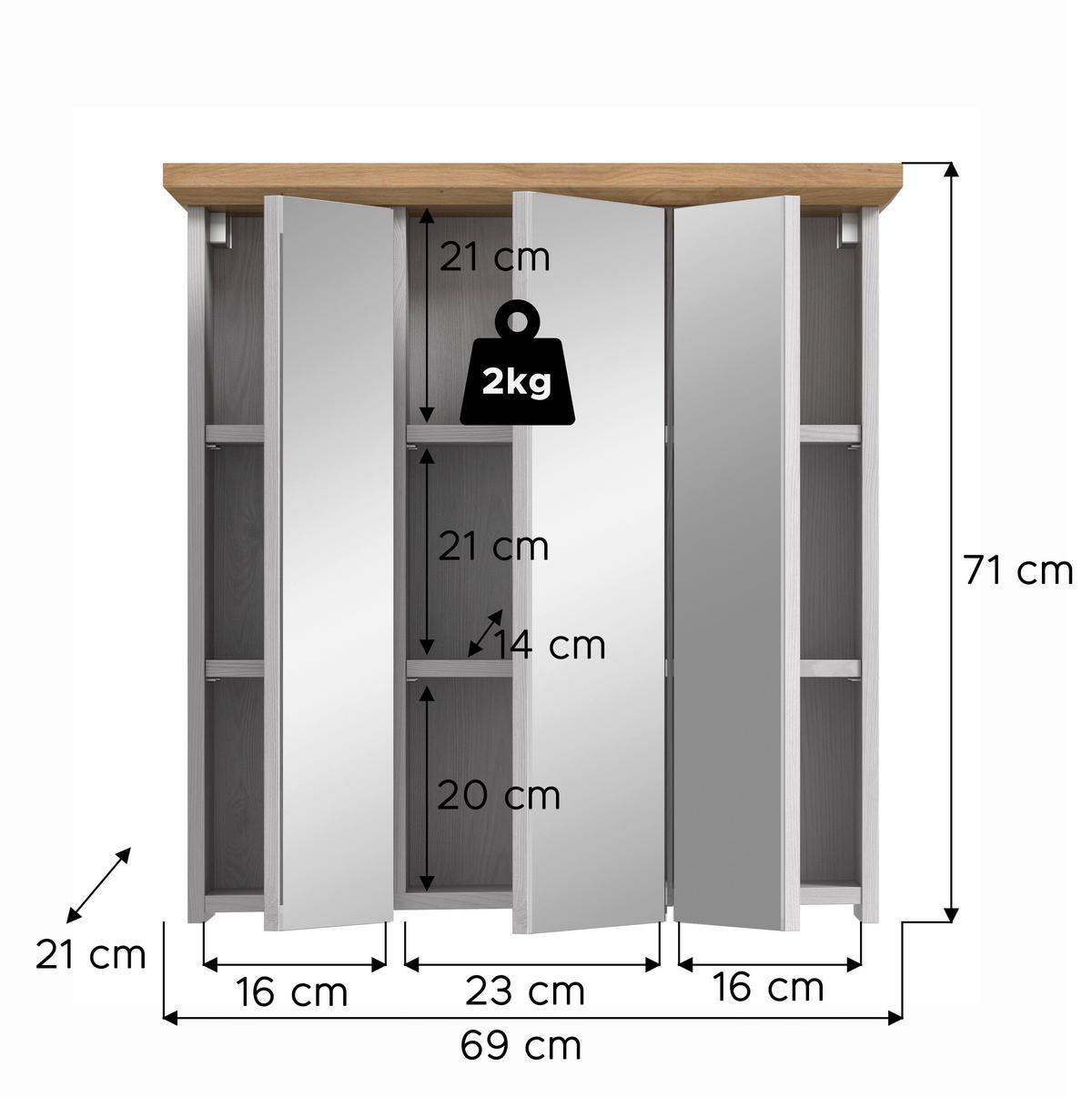 SPIEGELSCHRANK Verona Lärchefarben B: 69cm - Lärchefarben, Trend, Glas/Holzwerkstoff (69/71/21cm) - MID.YOU