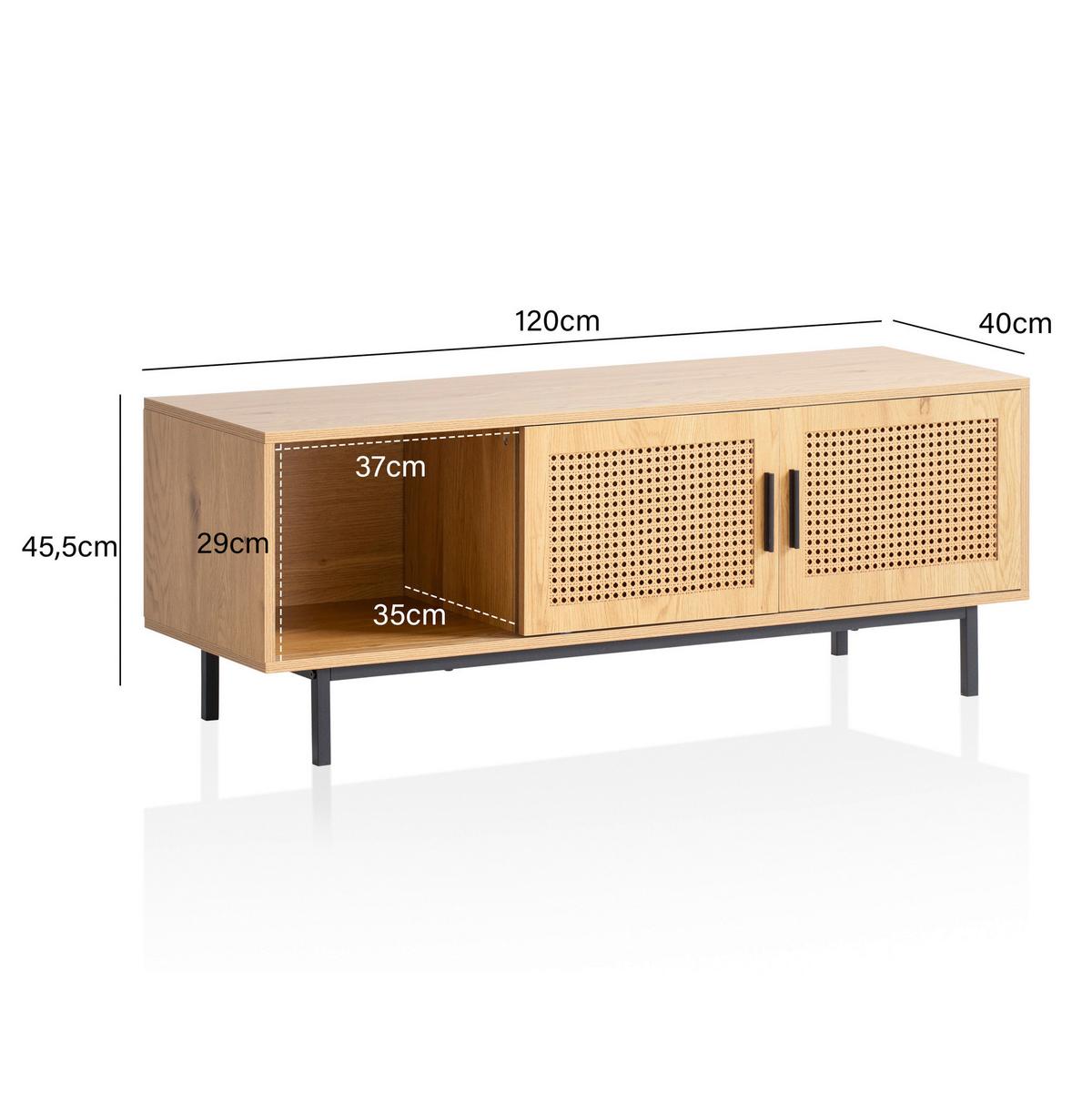 Nízka komoda, dekor viedenský výplet - čierna/farba duba, Konventionell, kov/kompozitné drevo (120/46/40cm) - Livetastic