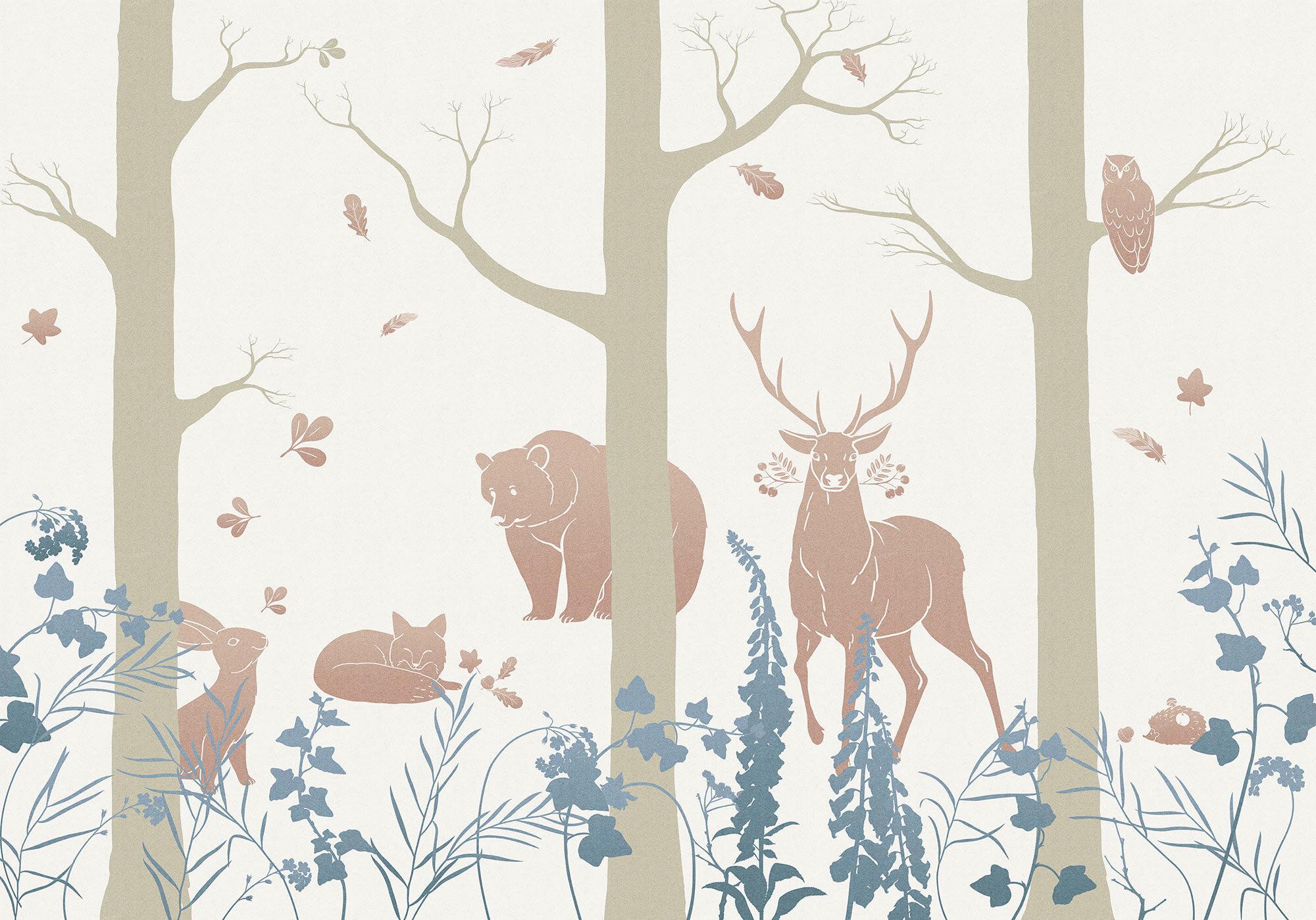 Fototapete Forest Animals - Blau/Braun, Trend, Papier (400/280cm) - Komar