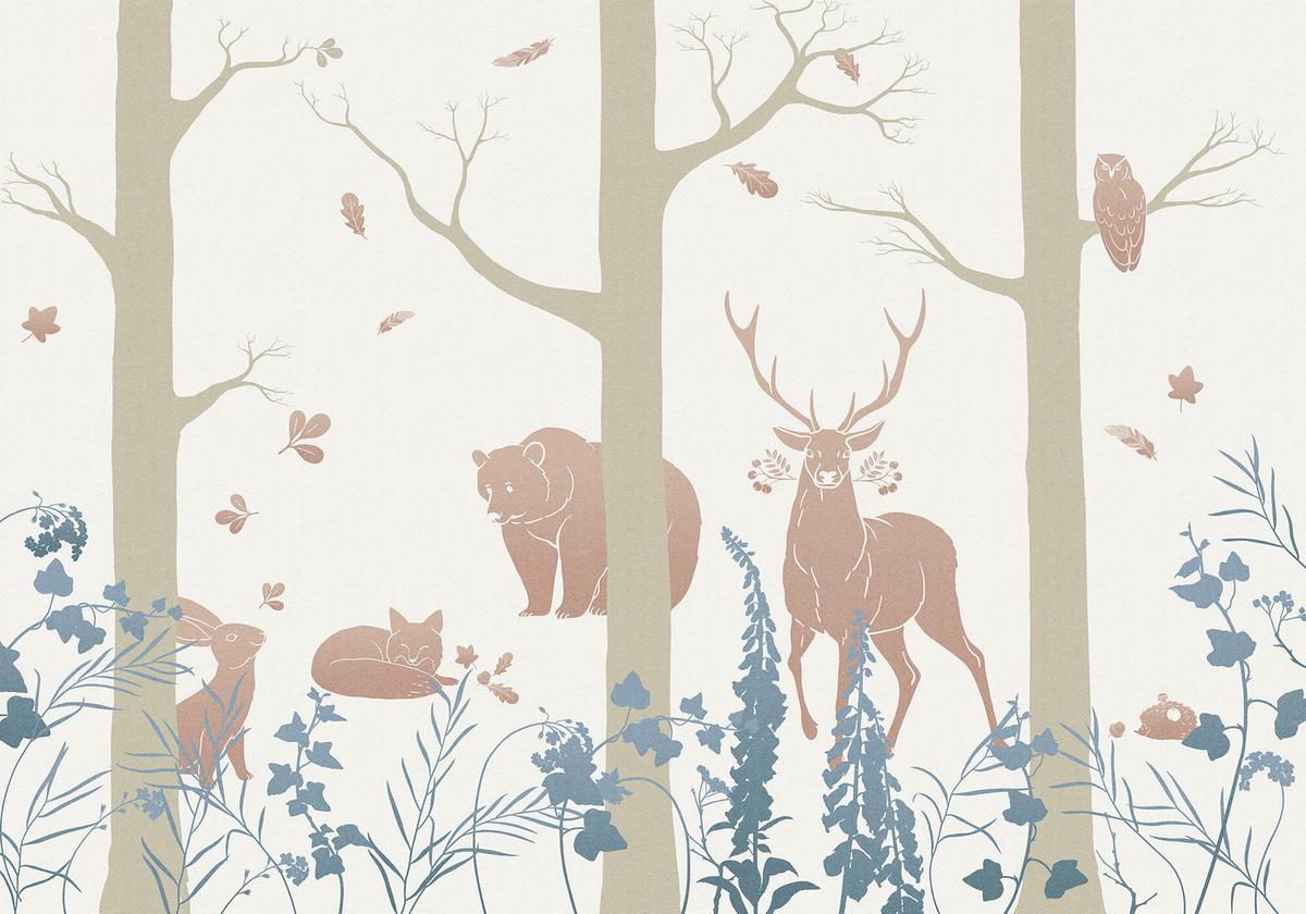 Fototapete Forest Animals - Blau/Braun, Trend, Papier (400/280cm) - Komar