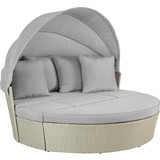 Gartenmuschel Aruba Aus Polyrattan mit Dach und Kissen - Beige/Hellgrau, MODERN, Glas/Kunststoff (200/92cm) - Luca Bessoni