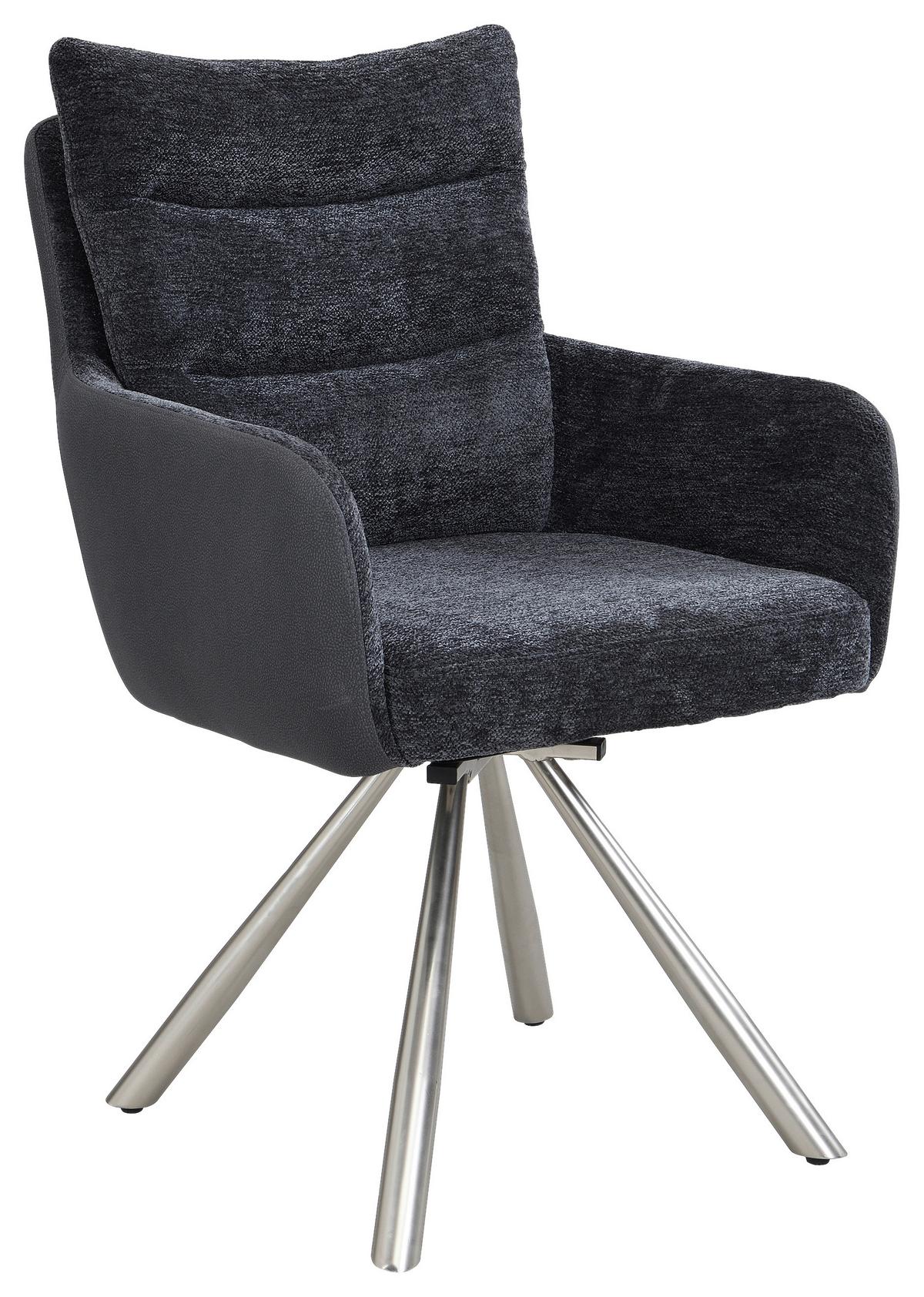 Armlehnstuhl-set Enid Webstoff Anthrazit, B: 60 Cm - Anthrazit/Nickelfarben, KONVENTIONELL, Textil/Metall (60/92/65cm) - Livetastic