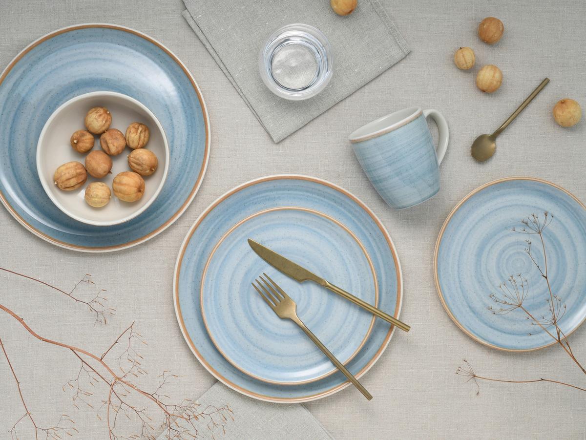 Kombiservice Steinzeug 16 -Teilig. Creme/Azurblau - Azurblau/Creme, Basics, Keramik - Creatable