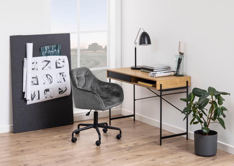 Schreibtisch Angus - Eichefarben/Schwarz, MODERN, Holzwerkstoff/Metall (110/50/75cm) - MID.YOU