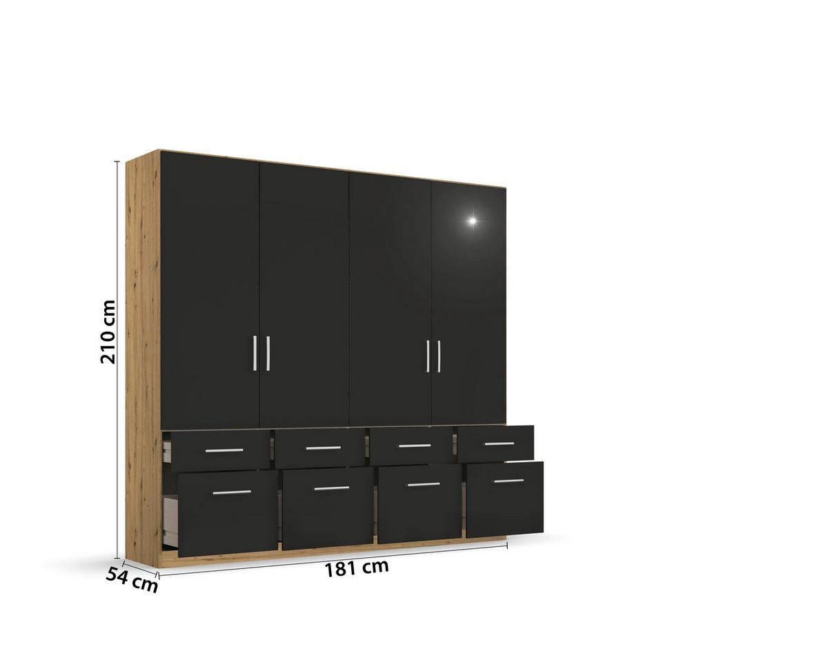 Drehtürenschrank Berlin 181 cm Eiche Artisan/Grau - Eiche Artisan/Grau, MODERN, Holzwerkstoff (181/210/54cm) - Rauch Möbel