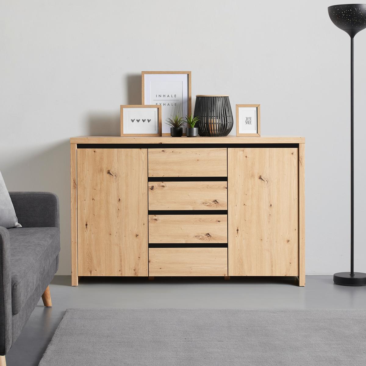 Široká komoda Larios, š: 143 cm - černá/dub artisan, Moderní, kompozitní dřevo (143/91/40cm) - Mömax