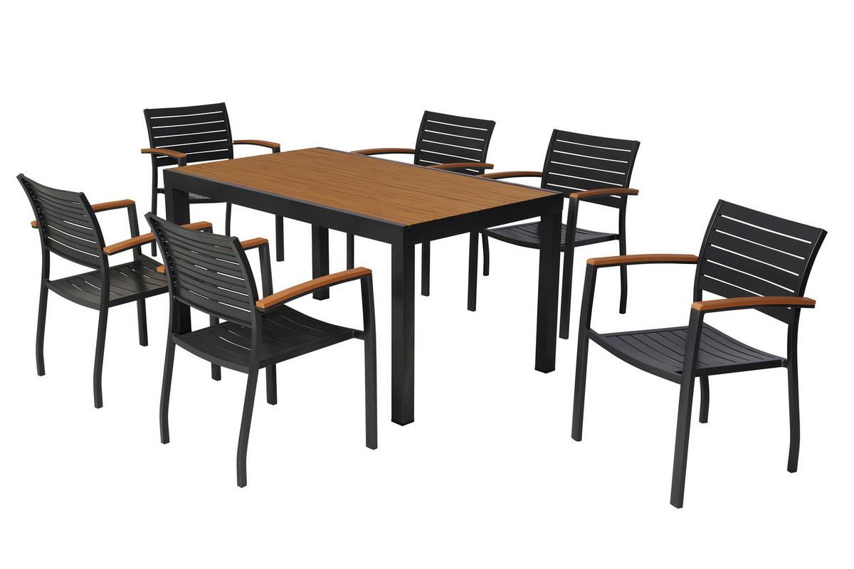 Gartentischgruppe 7-teilig. Set - Graphitfarben/Naturfarben, KONVENTIONELL, Kunststoff/Metall - Gardenson