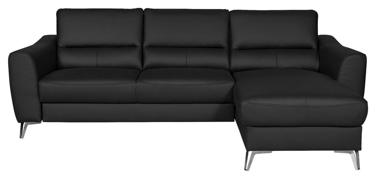 Ecksofa Santos Schwarz S: 241 cm - Chromfarben/Schwarz, Design, Leder/Textil (241/168cm) - Livetastic