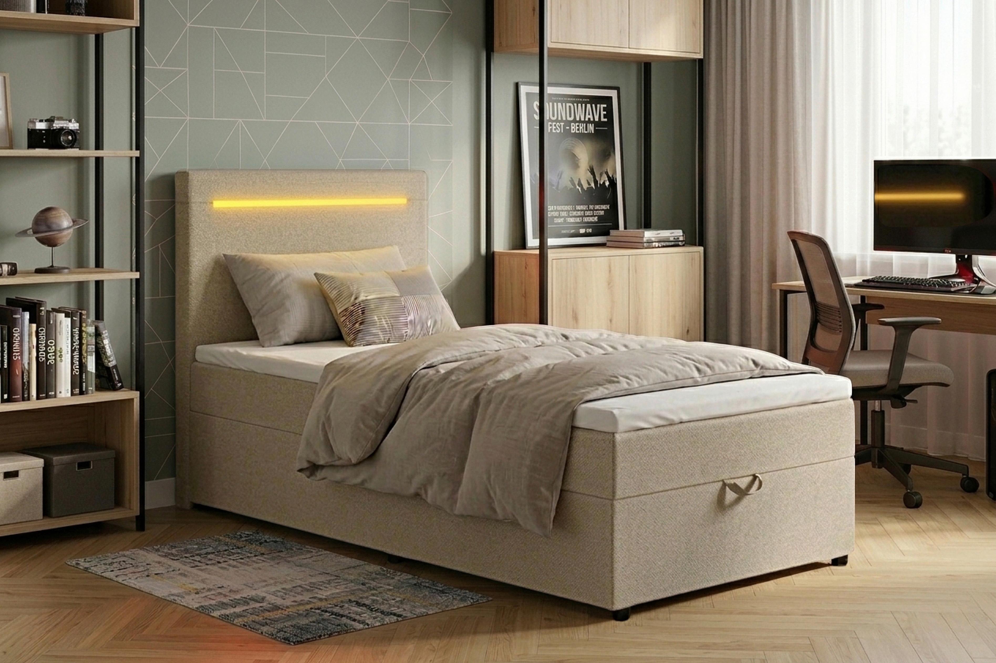 Boxbett Pisa 100 Led 100x200 Beige - Beige/Schwarz, MODERN, Holzwerkstoff/Textil (100/200cm) - MID.YOU