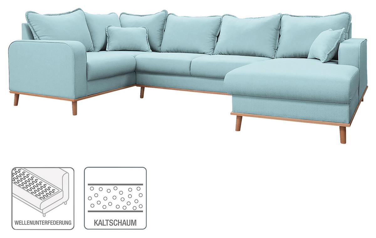 Wohnlandschaft Beata Hellblau U:167x296x170cm - Wengefarben/Hellblau, Design, Textil (167/296/170cm) - Livetastic