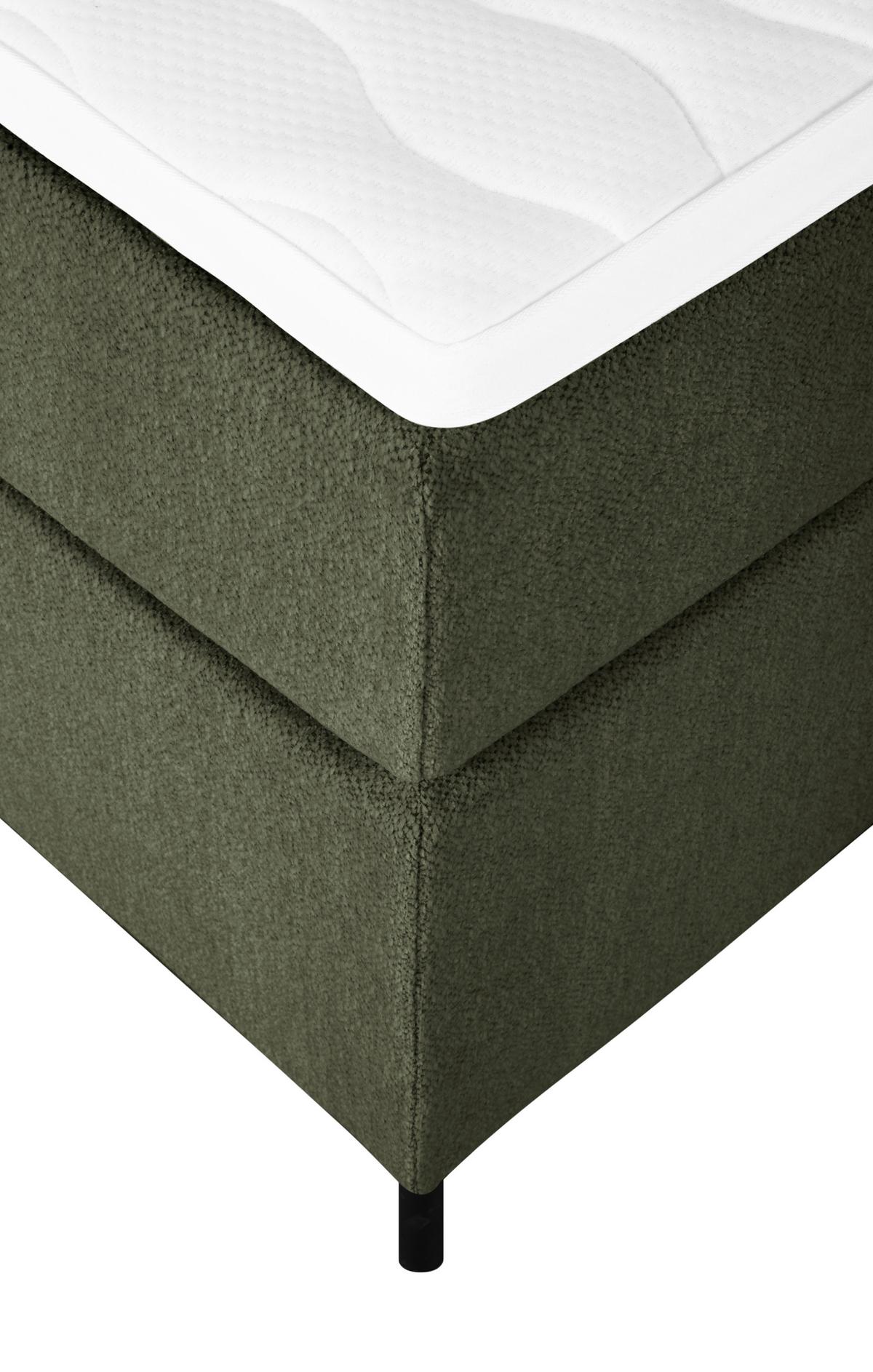 Boxspringbett Linz 140x200 cm D.grün inkl. Topper - Dunkelgrün/Schwarz, MODERN, Textil (140/200cm) - MID.YOU