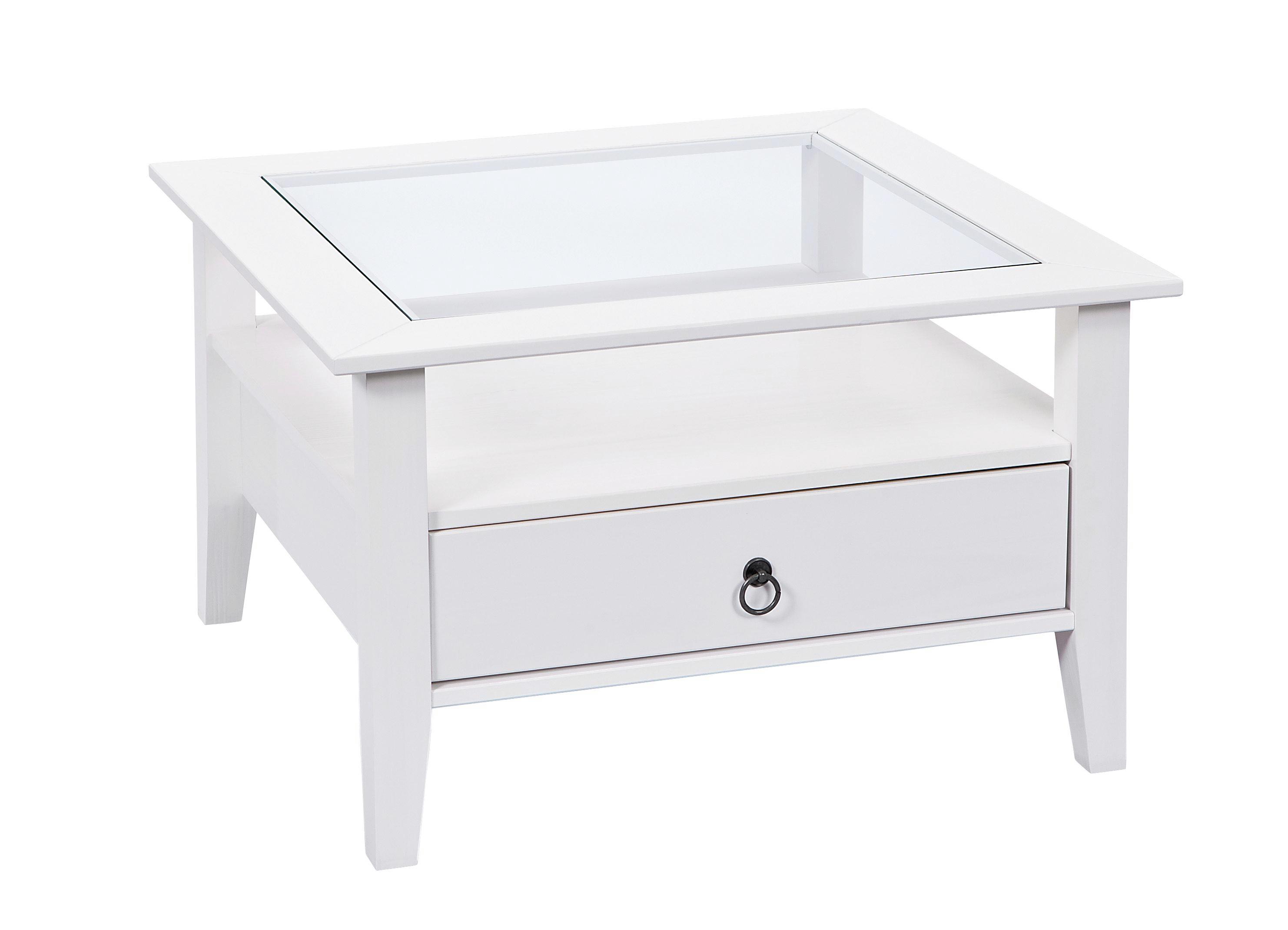 Couchtisch Provence B: 75 cm Weiß - Weiß, ROMANTIK / LANDHAUS, Glas/Holz (75/45/75cm) - Carryhome