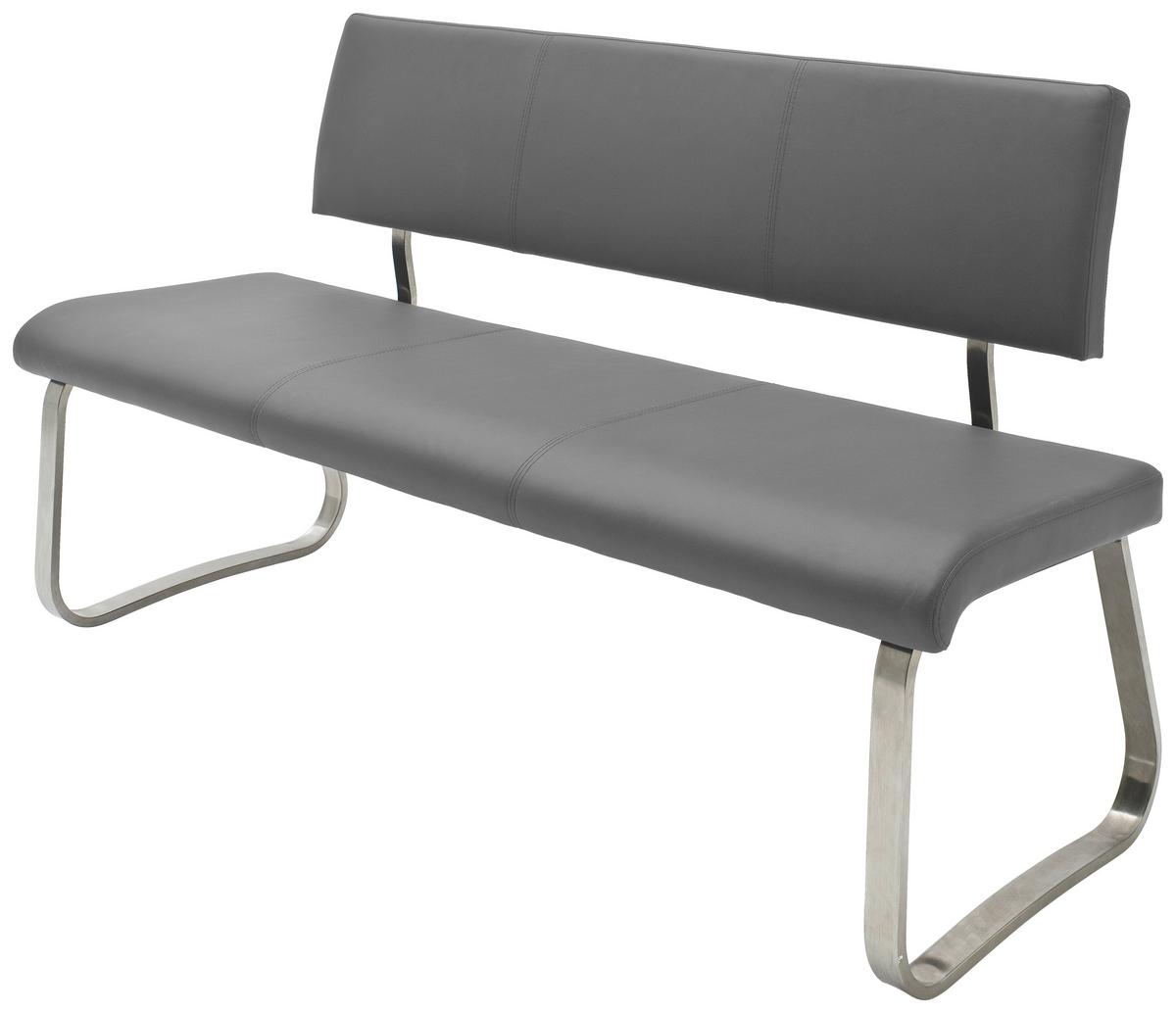 Sitzbank mit Lehne Grau Arco 175x86x59 cm - Edelstahlfarben/Grau, Design, Leder/Metall (175/86/59cm) - Livetastic