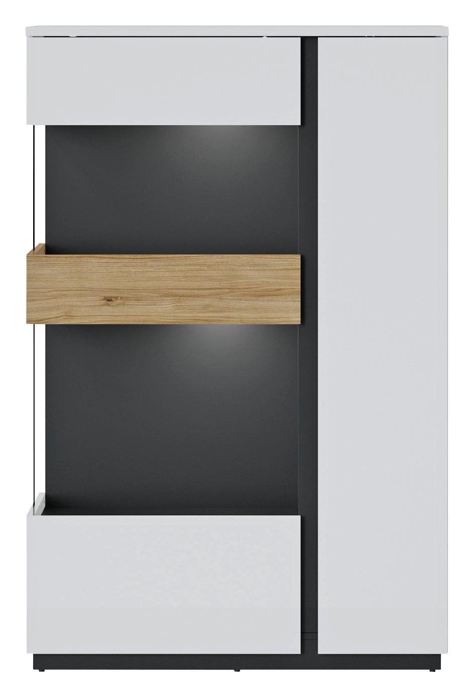 Vitrine Novena Alpinweiß B: 98 cm - Eichefarben/Schwarz, Trend, Glas/Holzwerkstoff (98/149,5/40cm)