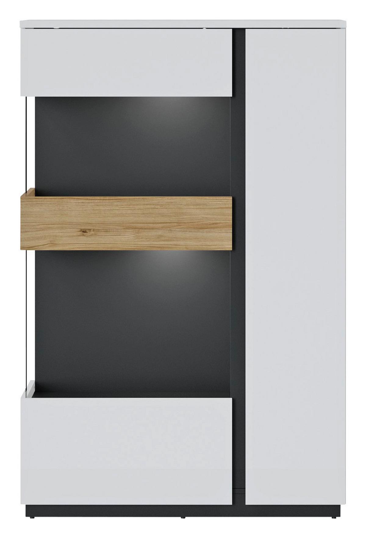 Vitrine Novena Alpinweiß B: 98 Cm - Eichefarben/Schwarz, Trend, Glas/Holzwerkstoff (98/149,5/40cm)