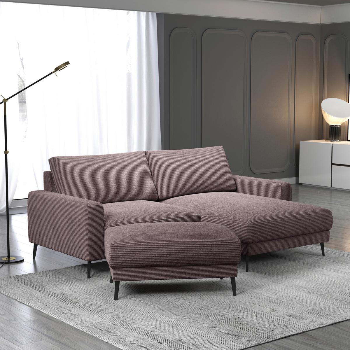 Univerzálna sedačka CORA, staroružový menčester - čierna/staroružová, Modern, kov/drevo (223/86/161cm) - Mömax